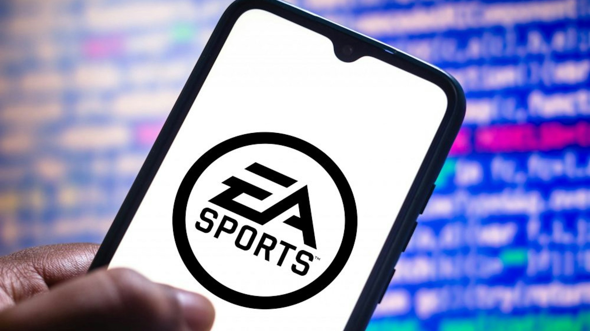 BRAZIL - 2021/05/11: In this photo illustration the EA Sports logo seen displayed on a smartphone screen.