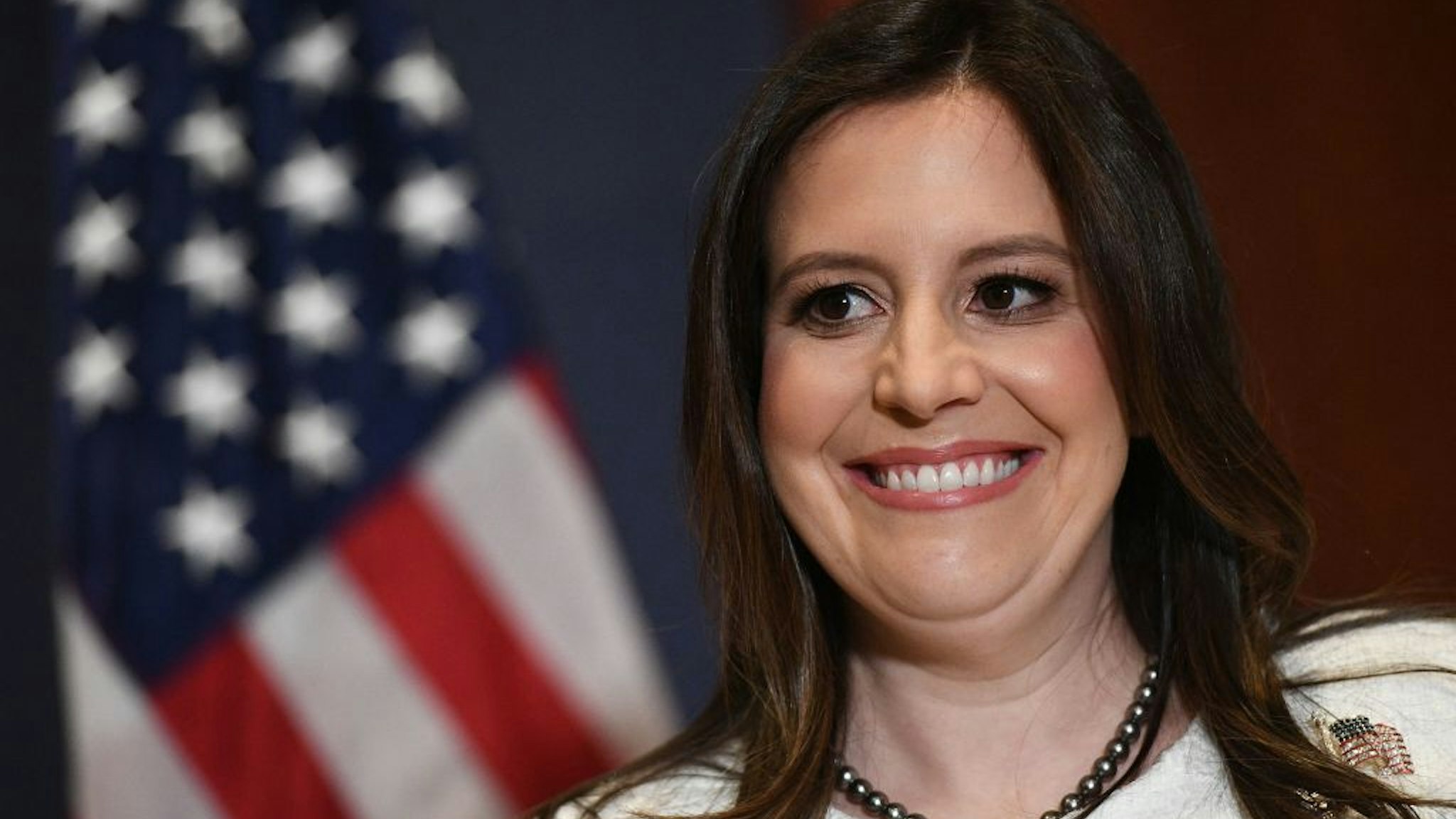 Representative Elise Stefanik (R-NY) looks on after House Republicans voted for her as their conference chairperson at the US Capitol in Washington, DC on May 14, 2021.