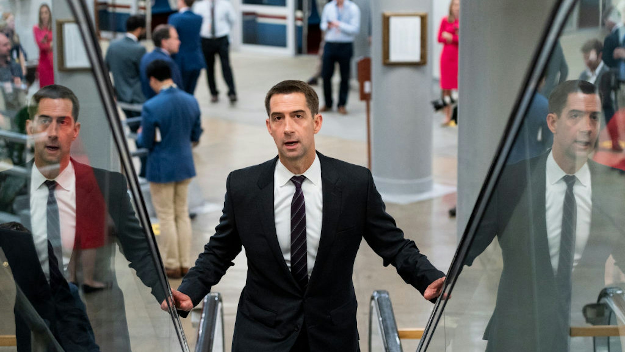 UNITED STATES - MAY 26: Sen. Tom Cotton, R-Ark., arrives for a vote in the U.S. Capitol on Wednesday, May 26, 2021. (Photo by Bill Clark/CQ-Roll Call, Inc via Getty Images)