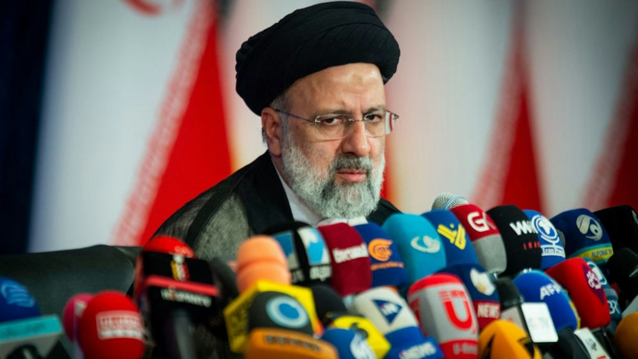 Ebrahim Raisi, Iran's president, holds his first news conference following his victory in the presidential election in Tehran, Iran, on Monday, June 21, 2021. World powers and Iran failed after a sixth round of negotiations in Vienna to revive a nuclear deal that would lift U.S. sanctions on the oil-rich Islamic Republic in exchange for it scaling back its atomic activities.