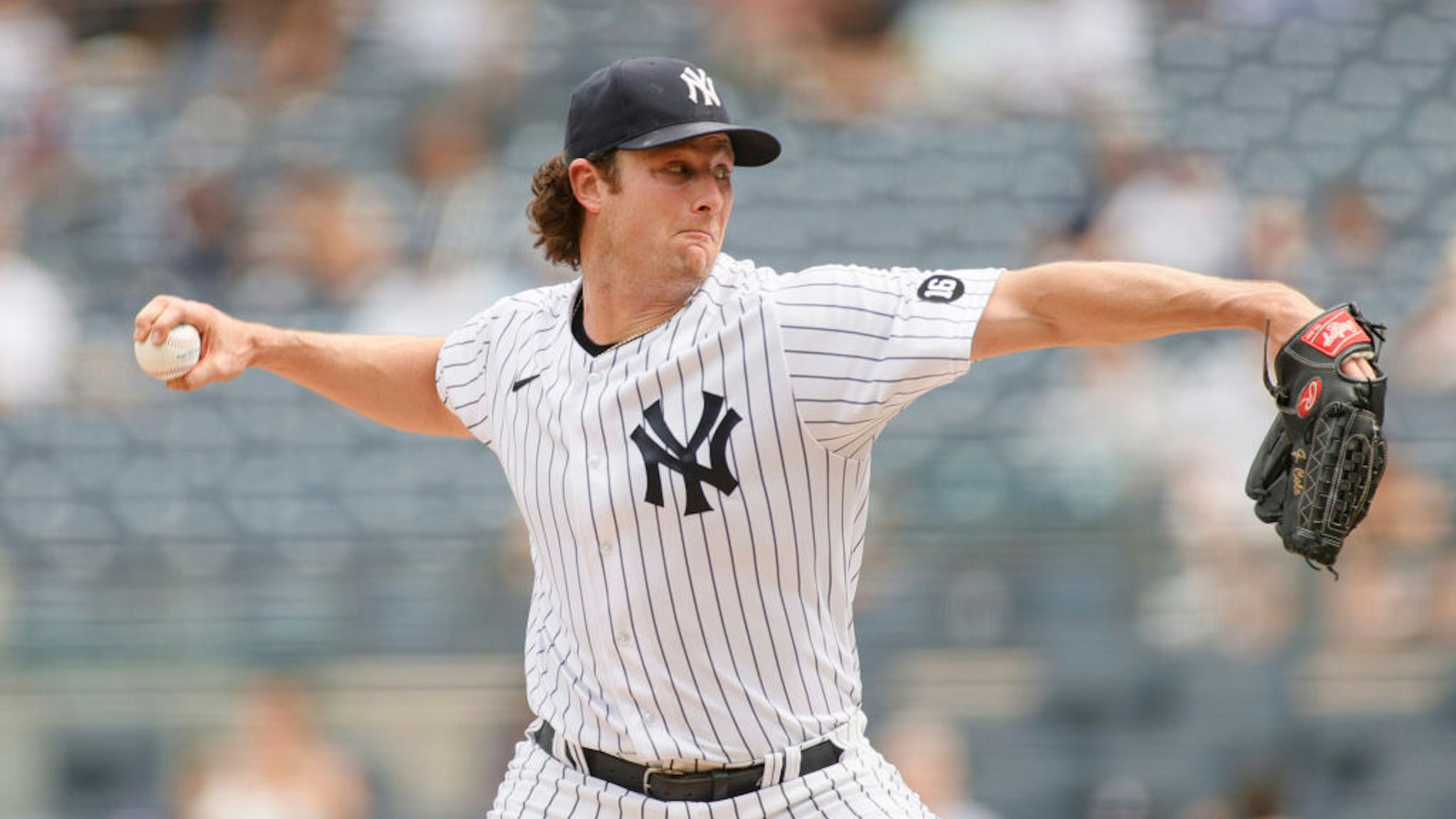 NEW YORK, NEW YORK - MAY 22: Gerrit Cole #45 of the New York Yankees pitches during the seventh inning against the Chicago White Sox at Yankee Stadium on May 22, 2021 in the Bronx borough of New York City. (Photo by Sarah Stier/Getty Images)