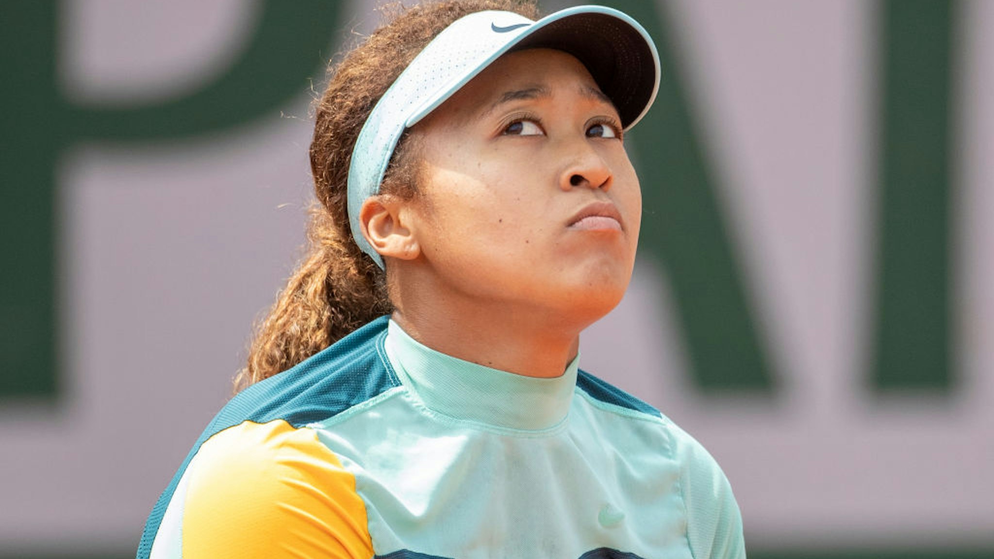 PARIS, FRANCE May 29. Naomi Osaka of Japan practicing on court five in preparation for the 2021 French Open Tennis Tournament at Roland Garros on May 29th 2021 in Paris, France. (Photo by Tim Clayton/Corbis via Getty Images)