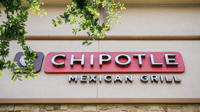 A Chipotle Mexican Grill sign is shown on June 09, 2021 in Houston, Texas.