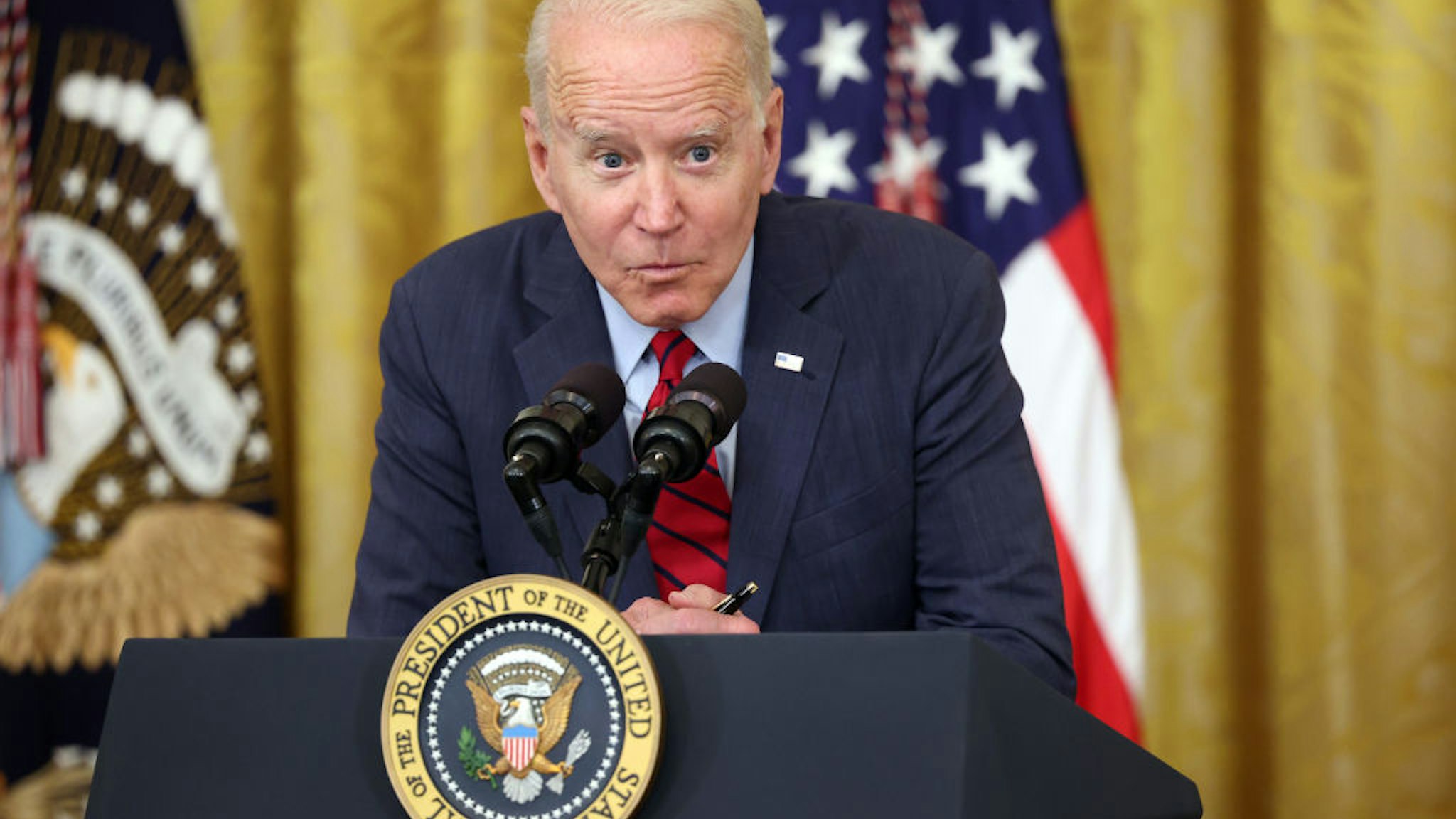 WASHINGTON, DC - JUNE 24: U.S. President Joe Biden delivers remarks on the Senate's bipartisan infrastructure deal at the White House on June 24, 2021 in Washington, DC. Biden said both sides made compromises on the nearly $1 trillion infrastructure bill (Photo by Kevin Dietsch/Getty Images)