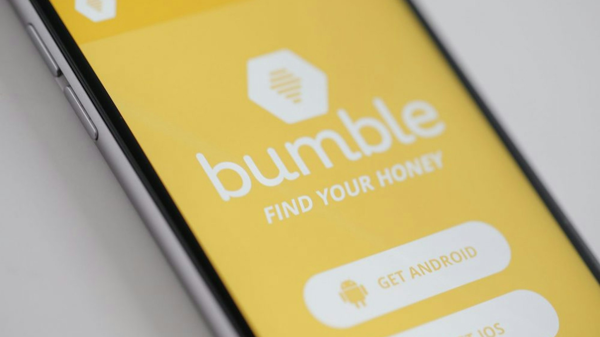 The Bumble app is seen on an iPhone on 16 March, 2017. The app is resembles Tindr in that it let's heterosexuals find each other however Bumble only lets female users start a conversation after interested parties have made a match.