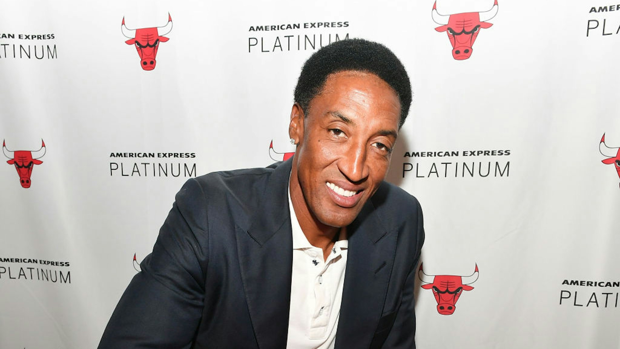 CHICAGO, IL - APRIL 01: Scottie Pippen meets fans at American Express "Paints The Town Platinum" At The Chicago Bulls Game At The United Center In Chicago on April 1, 2017 in Chicago, Illinois. (Photo by Daniel Boczarski/Getty Images for American Express)