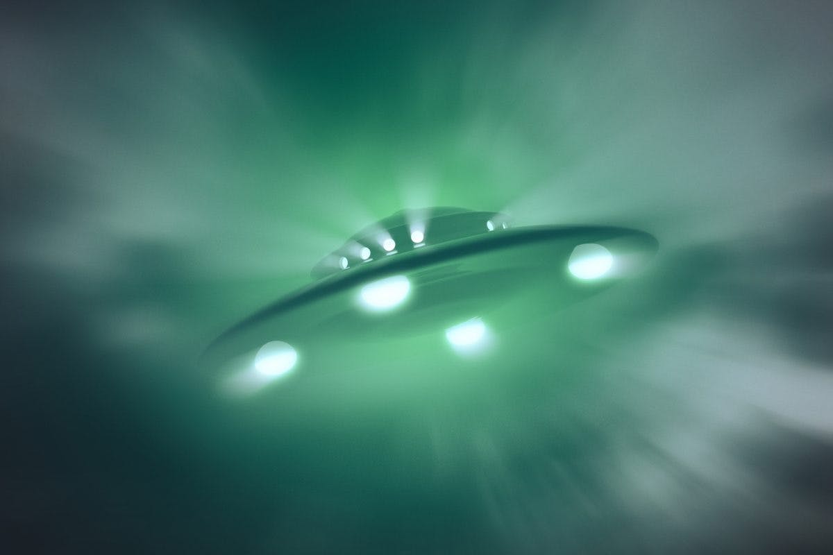 Artwork of a UFO or unidentified flying object.
