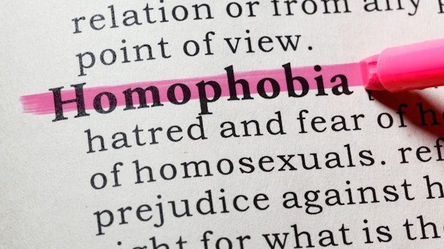 Fake Dictionary, Dictionary definition of the word homophobia. including key descriptive words.