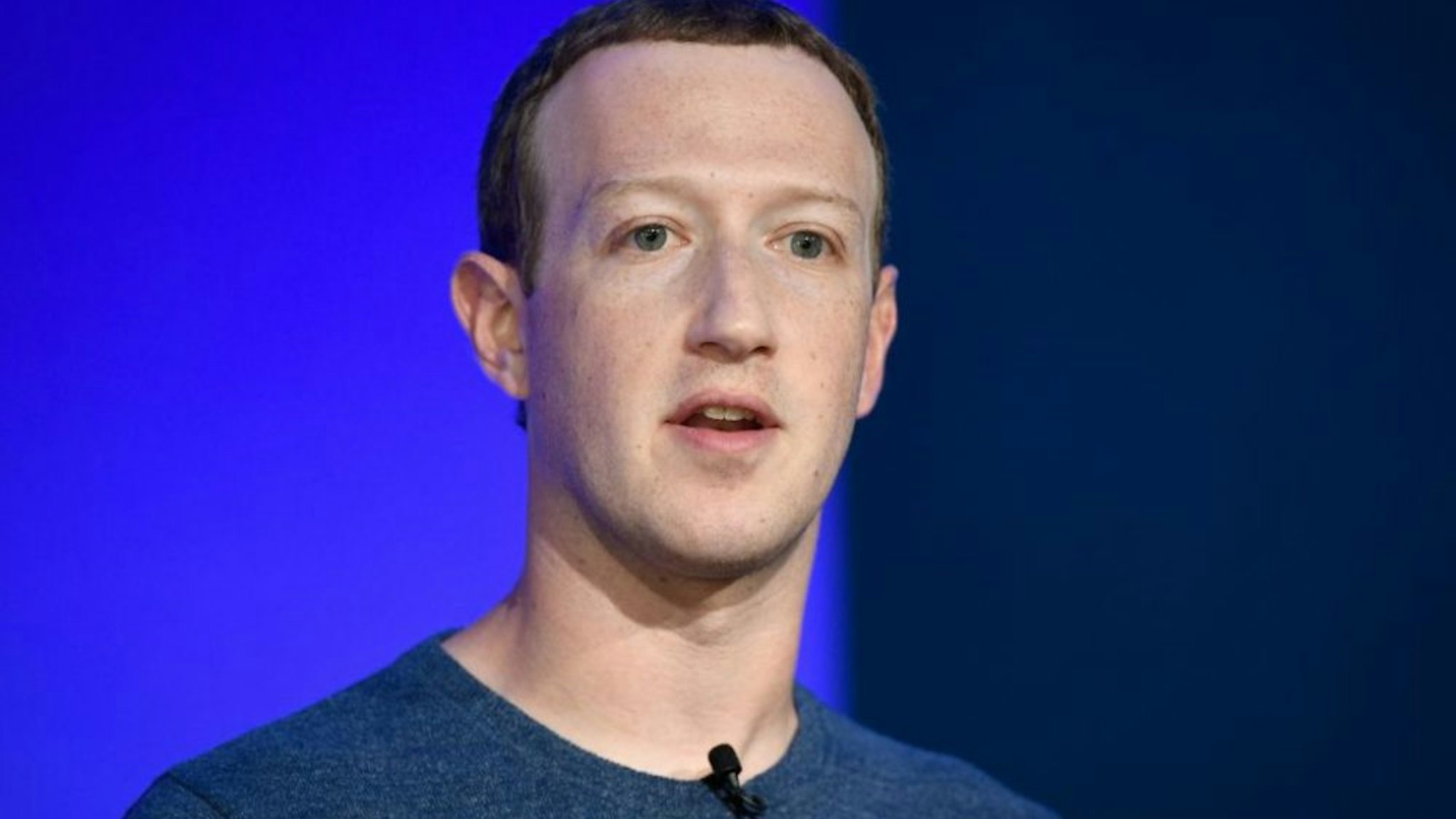 Facebook CEO Mark Zuckerberg speaks during a press conference in Paris on May 23, 2018.