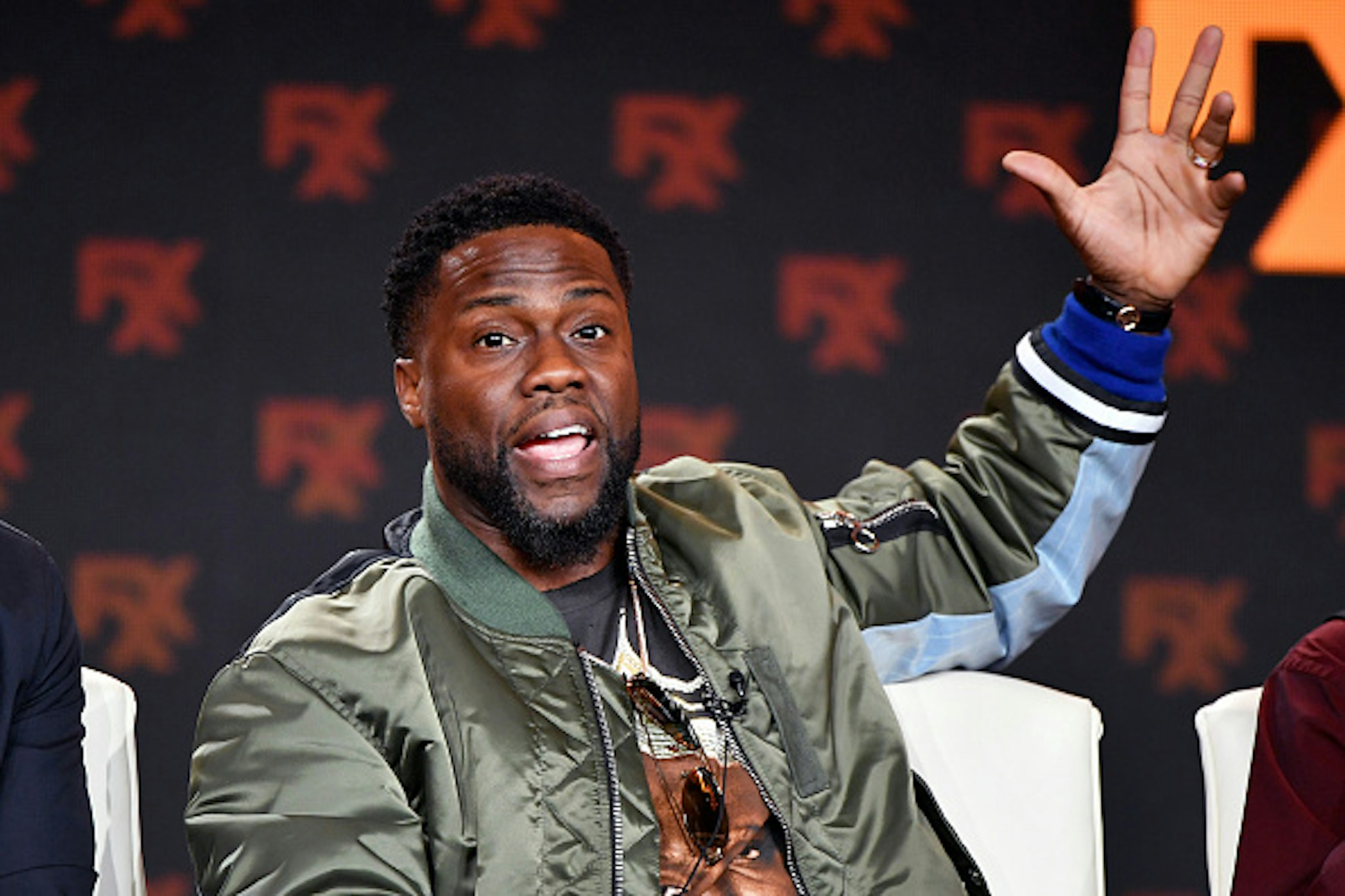 PASADENA, CALIFORNIA - JANUARY 09: Kevin Hart of 'Dave' speaks during the FX segment of the 2020 Winter TCA Tour at The Langham Huntington, Pasadena on January 09, 2020 in Pasadena, California.