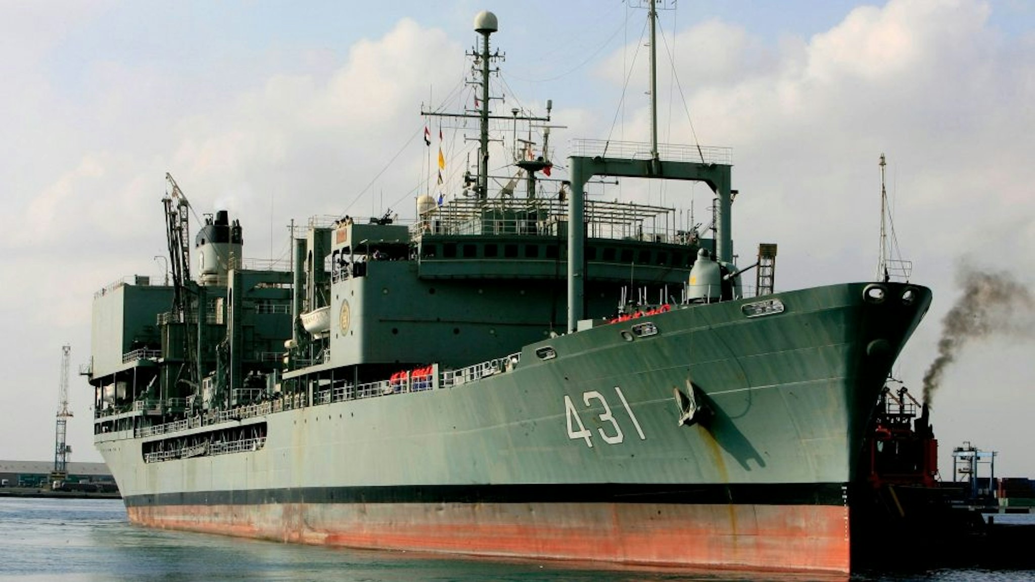 The Iranian Kharg 431 supply navy ship is seen docked in the Red Sea Sudanese town of Port Sudan on October 31, 2012. The visit of two Iranian naval ships to Sudan reflects strong ties between the countries, Sudan's military said after Khartoum denied Iranian involvement in weapons manufacturing.