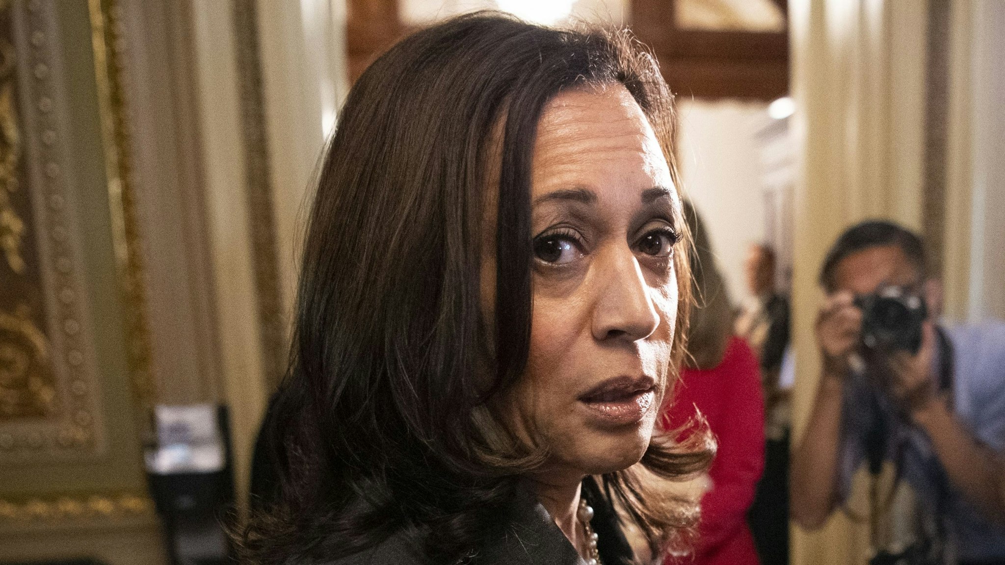 UNITED STATES - June 22: Vice President Kamala Harris talks with members of the media after Senate Republicans unanimously blocked advancing the For the People Act, a sweeping bill that would overhaul the election system and voting rights, in Washington on Tuesday, June 22, 2021.