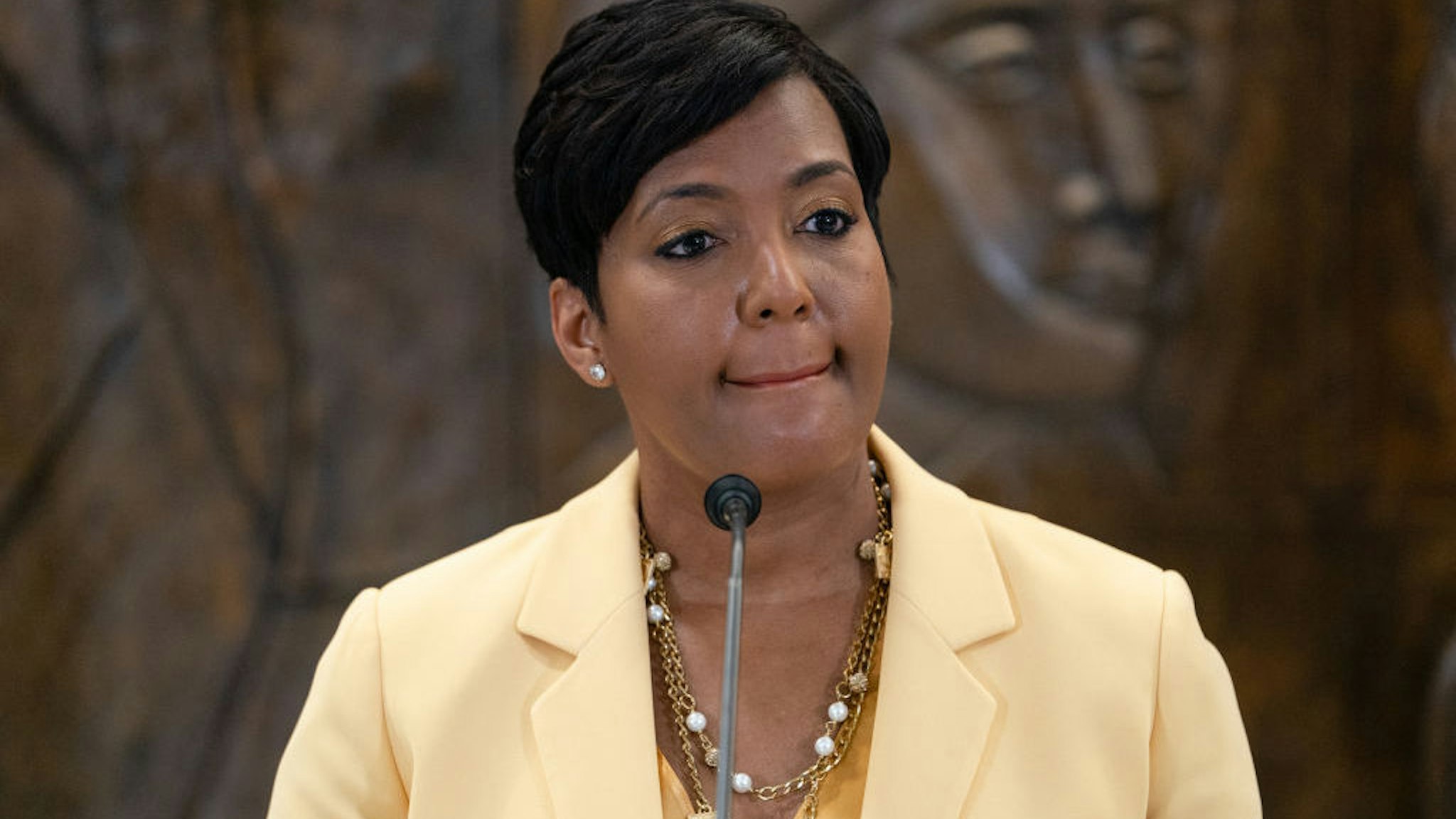 ATLANTA, GA - MAY 07: Atlanta Mayor Keisha Lance Bottoms announces that she will not seek reelection at a press conference at City Hall on May 7, 2021 in Atlanta, Georgia. (Photo by Elijah Nouvelage/Getty Images)
