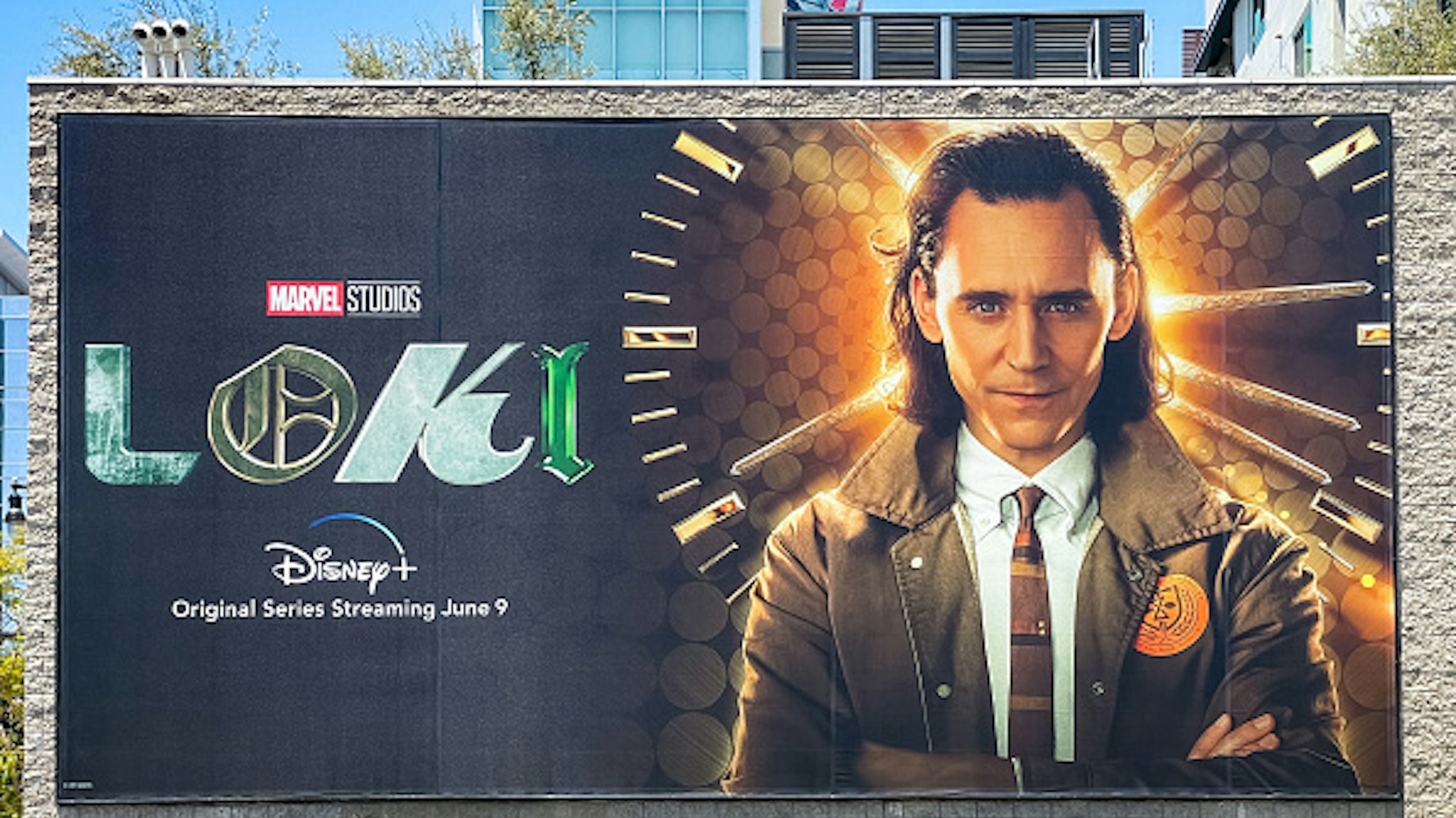 HOLLYWOOD, CA - JUNE 04: General view of a billboard near Hollywood &amp; Vine promoting the upcoming season of the Disney+ Marvel Studios flagship show 'Loki' on June 04, 2021 in Hollywood, California.