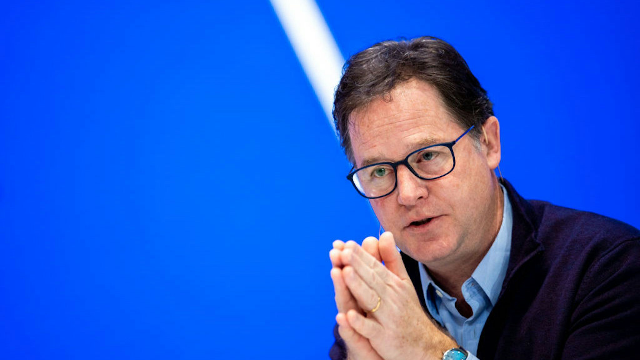 20 January 2020, Bavaria, Munich: Nick Clegg, Head of Policy at Facebook, speaks on stage during the DLD (Digital Life Design) innovation conference. Clegg has defended the decision to stick to advertising with political content, unlike Twitter and Google. Photo: Lino Mirgeler/dpa (Photo by Lino Mirgeler/picture alliance via Getty Images)