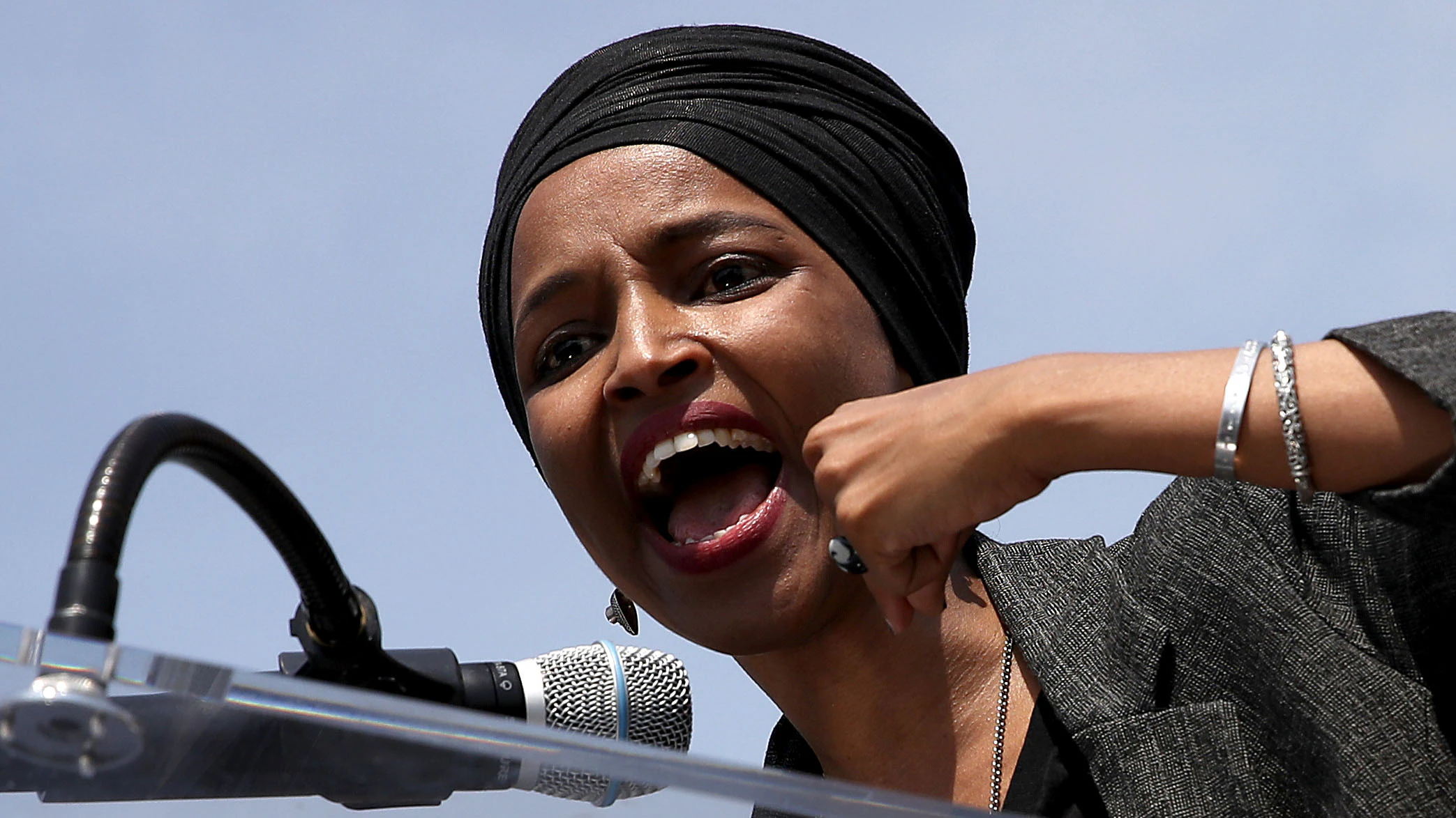 WASHINGTON, DC - APRIL 30: Rep. Ilhan Omar (D-MN) speaks at an event outside the U.S. Capitol April 30, 2019 in Washington, DC. Omar and others called for “Democratic leaders Speaker Nancy Pelosi and Senate Minority Leader Chuck Schumer censure President Trump for inciting violence against Congresswoman Ilhan Omar."