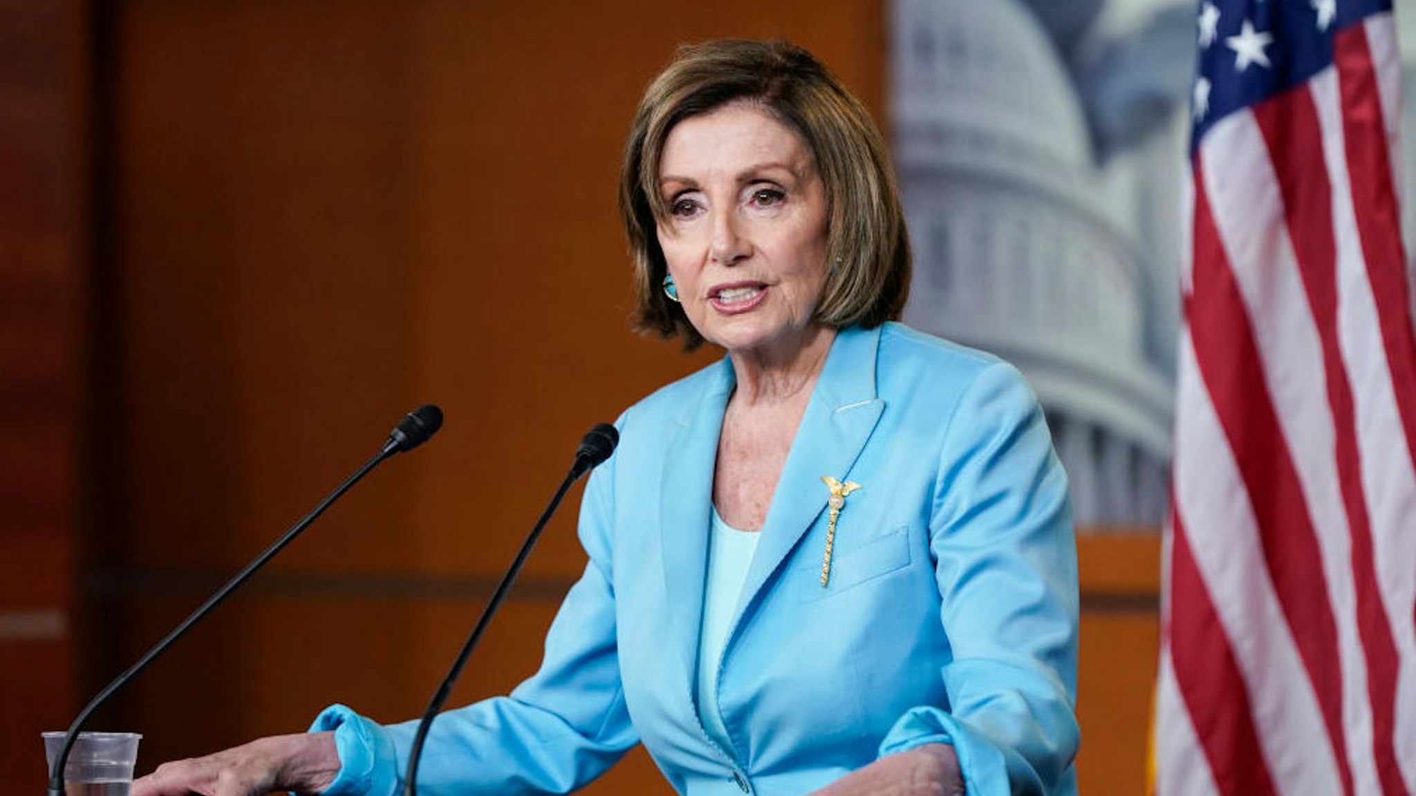 WASHINGTON, DC - JUNE 17: Speaker of the House Nancy Pelosi (D-CA) speaks during her weekly media availability on Capitol Hill on June 17, 2021 in Washington, DC. Pelosi expressed her support for the Supreme Court decision upholding the Affordable Care Act and called on Congress to pass H.R. 1, a bill to expand and protect voting rights.