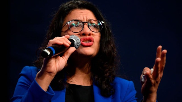 Congresswoman Rashida Tlaib, D-MI, speaks to supporters of Democratic presidential candidate Senator Bernie Sanders at a campaign event in Clive, Iowa, on January 31, 2020. (Photo by JIM WATSON / AFP) (Photo by JIM WATSON/AFP via Getty Images)