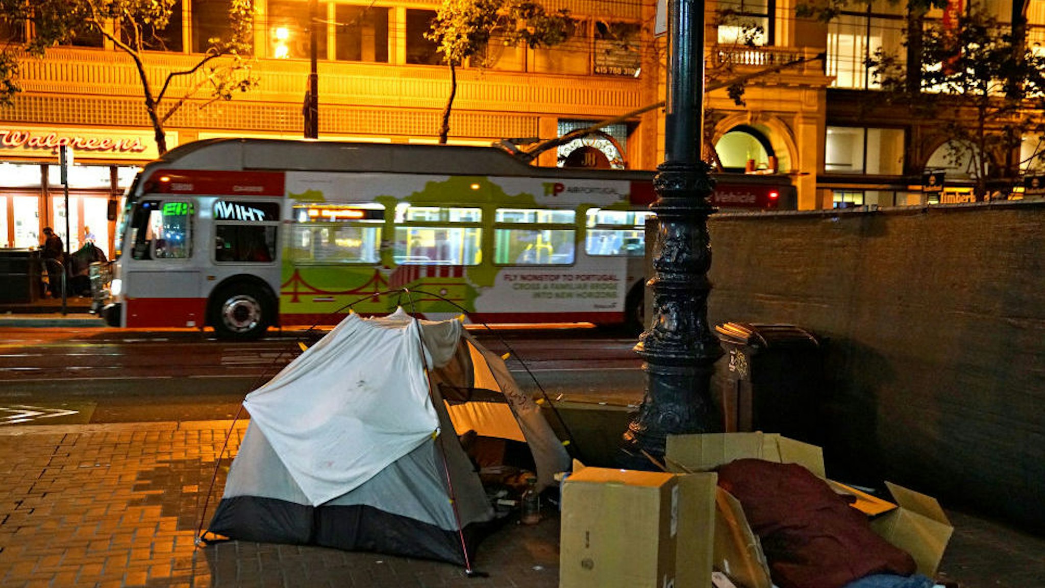 (12:18 a.m.) A tent is set up in the 800 block of Market St. in San Francisco, on Wednesday, June 19, 2019.