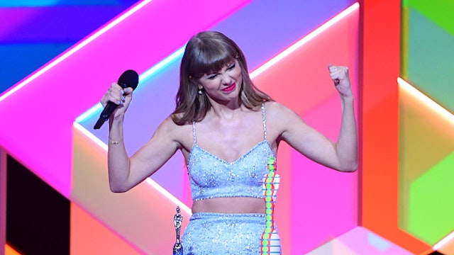 Taylor Swift accepts the Global Icon award during the Brit Awards 2021 at the O2 Arena, London. Picture date: Tuesday May 11, 2021.