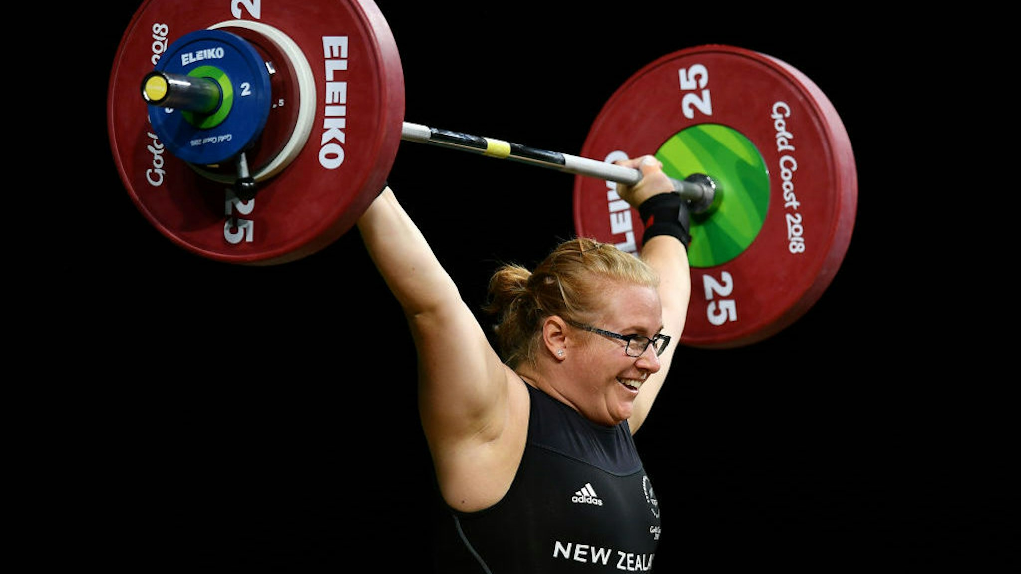 GOLD COAST, AUSTRALIA - APRIL 09: Tracey Lambrechs of New Zealand competes in the Women's 90kg Final during the Weightlifting on day five of the Gold Coast 2018 Commonwealth Games at Carrara Sports and Leisure Centre on April 9, 2018 on the Gold Coast, Australia. (Photo by Dan Mullan/Getty Images)