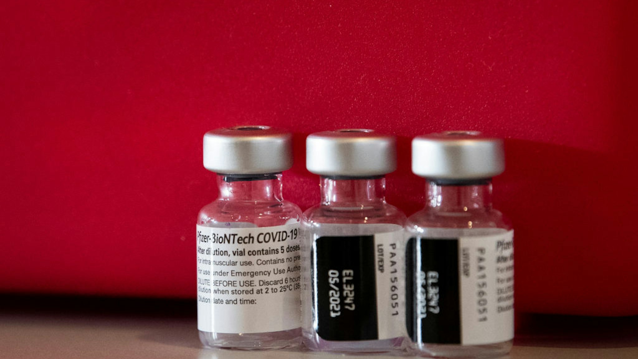 UNITED STATES - January 25: Vials of the Pfizer-BioNTech COVID-19 vaccine sit on a table at the Kaiser Permanente Capitol Hill Medical Center in Washington on Monday, Jan. 25, 2021.