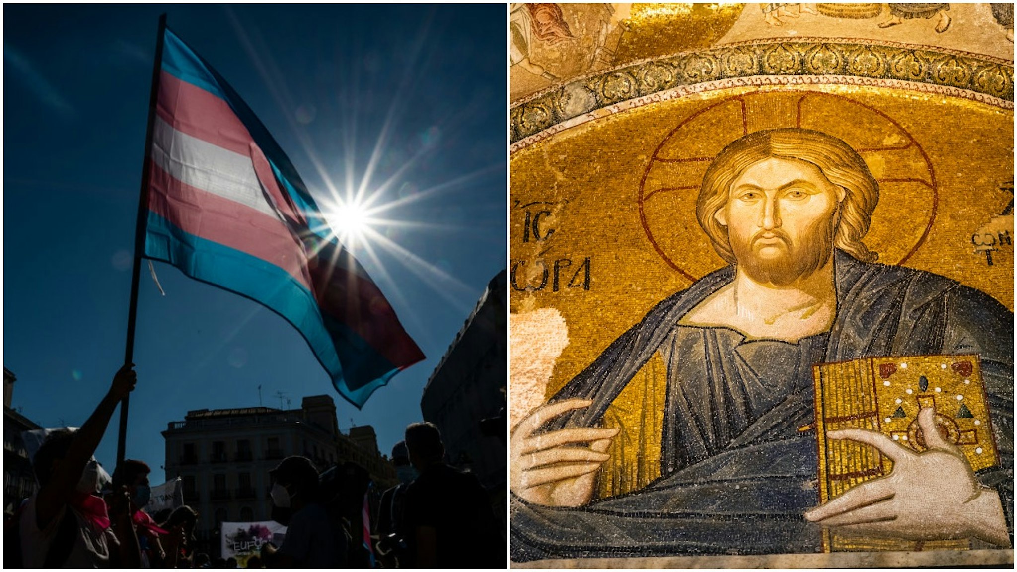 Trans flag and Jesus Christ