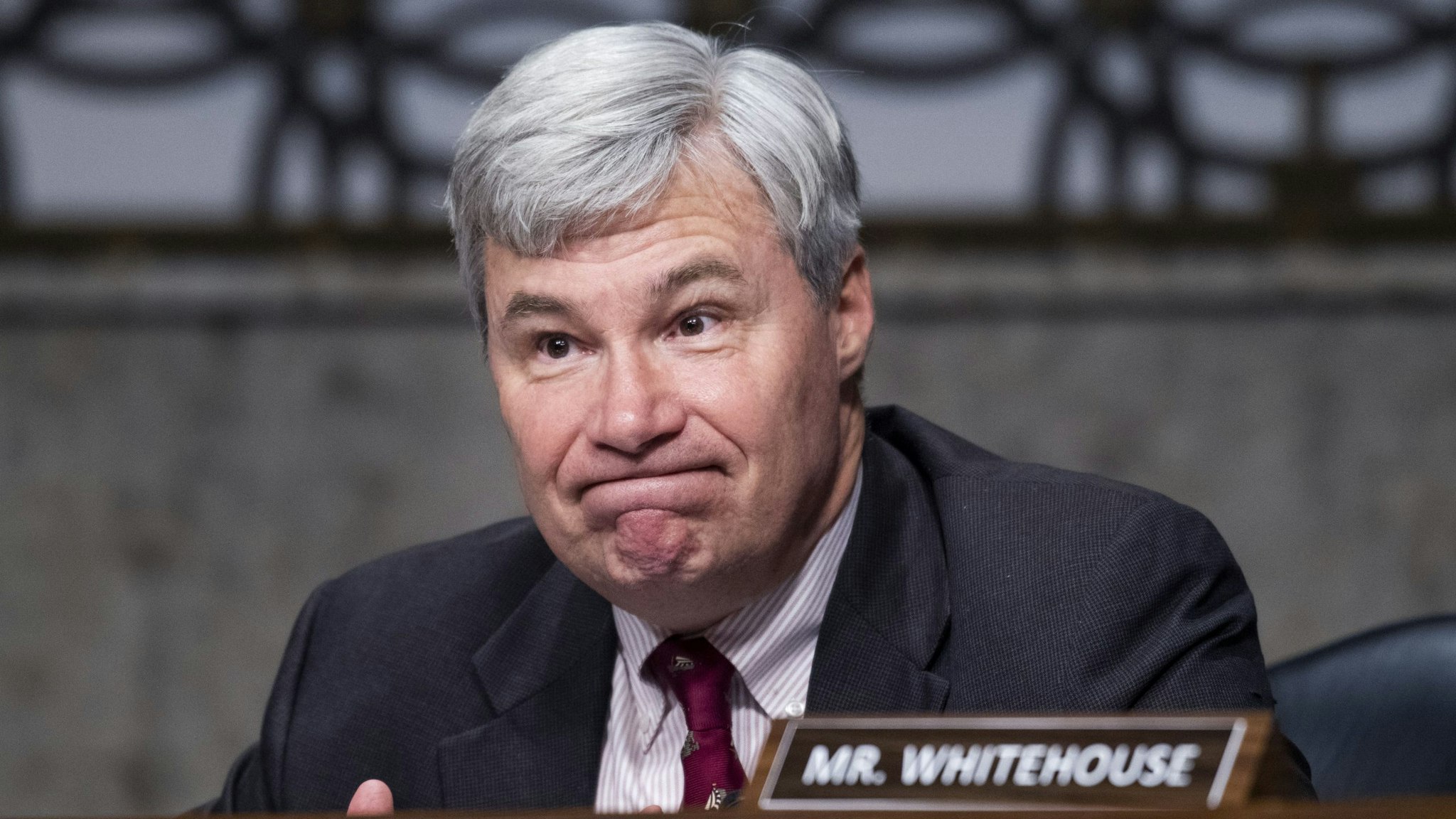 UNITED STATES - APRIL 28: Sen. Sheldon Whitehouse, D-R.I., attends the Senate Judiciary Committee confirmation hearing in Dirksen Senate Office Building in Washington, D.C., on Wednesday, April 28, 2021. Ketanji Brown Jackson, nominee to be U.S. Circuit Judge for the District of Columbia Circuit, and Candace Jackson-Akiwumi, nominee to be U.S. Circuit Judge for the Seventh Circuit, testified on the first panel.