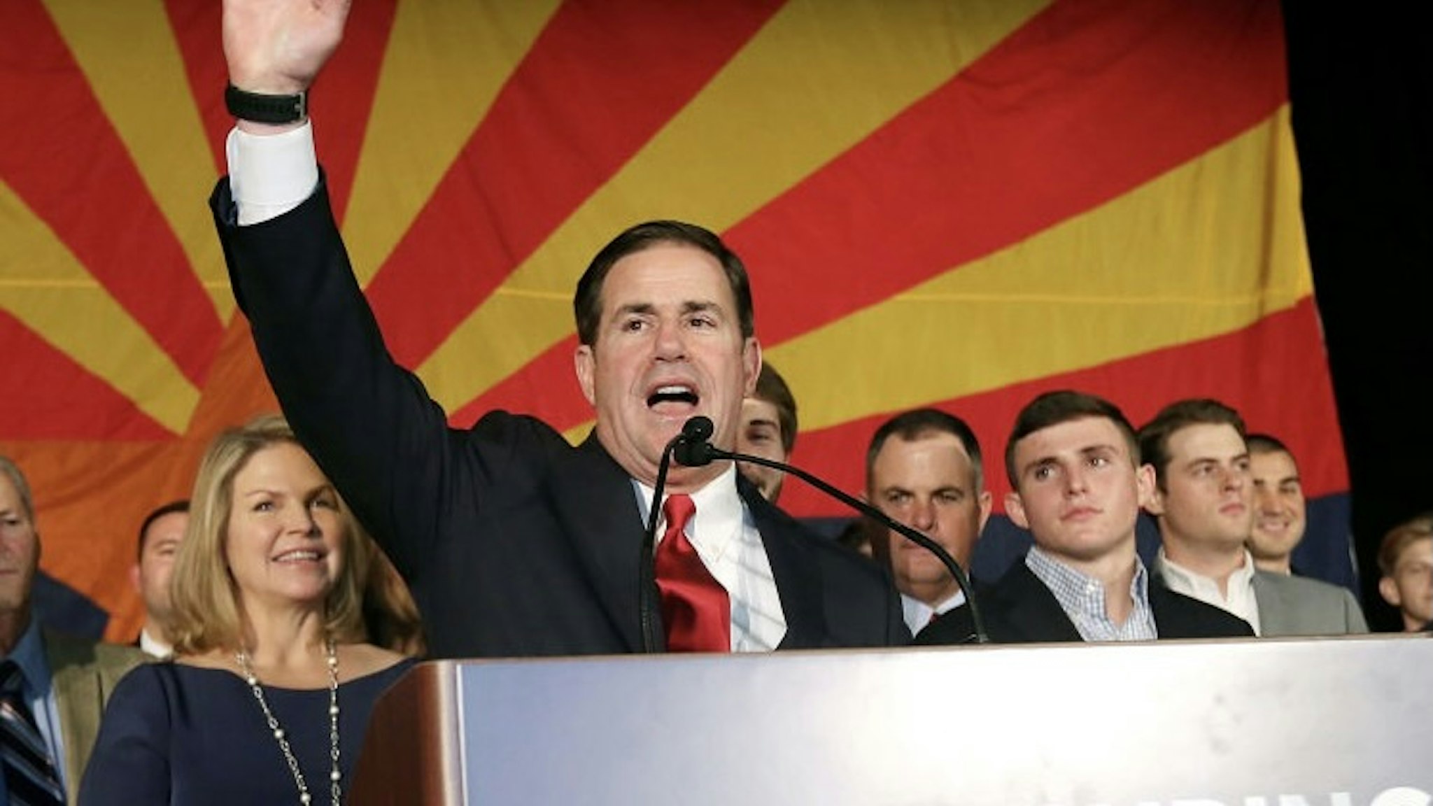 Arizona GOP Candidates Attend Election Night Event In Scottsdale SCOTTSDALE, AZ - NOVEMBER 06: Republican Gov. Doug Ducey celebrates his victory at an election night event for Arizona GOP candidates on November 6, 2018 in Scottsdale, Arizona. Ducey defeated Democratic challenger David Garcia. (Photo by Ralph Freso/Getty Images) Ralph Freso / Stringer via Getty Images