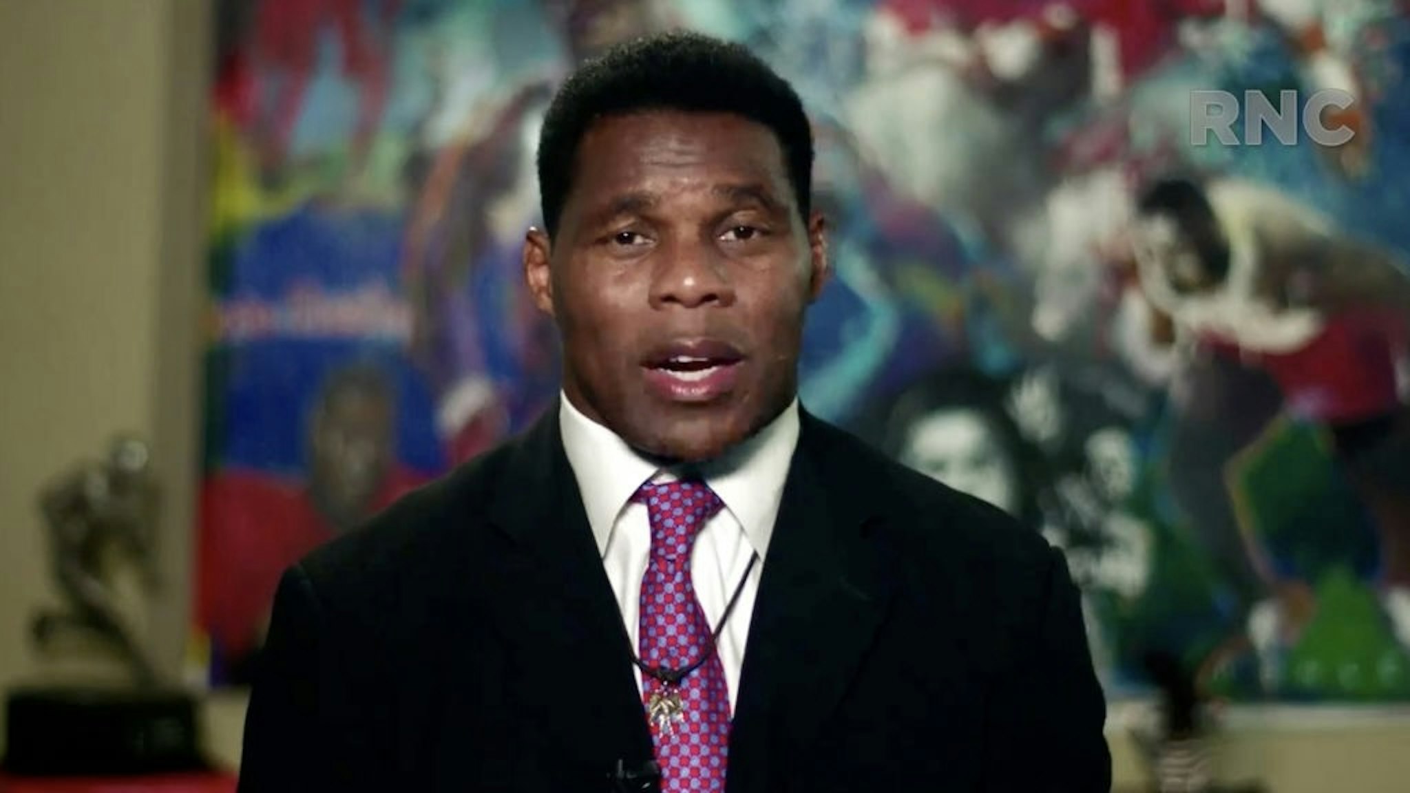 Republicans Hold Virtual 2020 National Convention CHARLOTTE, NC - AUGUST 24: (EDITORIAL USE ONLY) In this screenshot from the RNC’s livestream of the 2020 Republican National Convention, former NFL athlete Herschel Walker addresses the virtual convention on August 24, 2020. The convention is being held virtually due to the coronavirus pandemic but will include speeches from various locations including Charlotte, North Carolina and Washington, DC. (Photo Courtesy of the Committee on Arrangements for the 2020 Republican National Committee via Getty Images) Handout / Handout via Getty Images