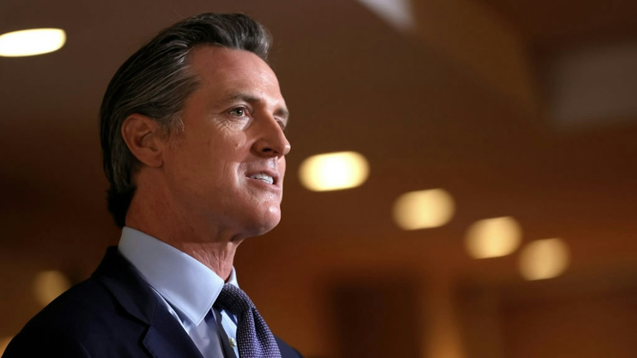 California Governor Newsom Meets With Bay Area AAPI Leaders SAN FRANCISCO, CALIFORNIA - MARCH 19: California Gov. Gavin Newsom speaks during a news conference with Bay Area AAPI leaders at the Chinese Culture Center of San Francisco on March 19, 2021 in San Francisco, California. California Gov. Gavin Newsom met with San Francisco Bay Area AAPI leaders to discuss the increase in violence against the Asian community and the recent series of shootings at spas in the Atlanta area that left eight people dead, including six Asian women. (Photo by Justin Sullivan/Getty Images) Justin Sullivan / Staff via Getty Images