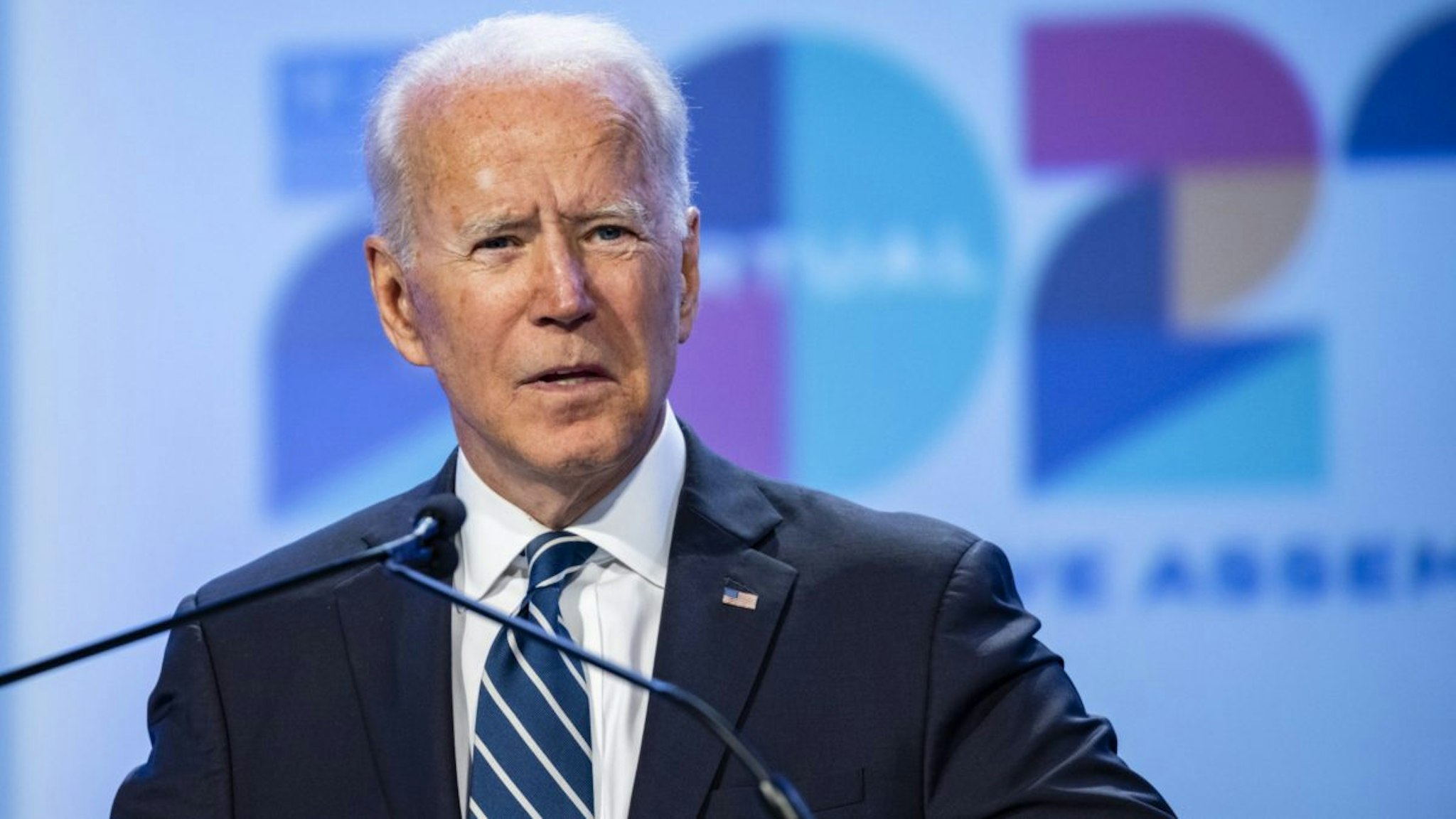 U.S. President Joe Biden speaks during the National Education Association's annual meeting and representative assembly event in Washington, D.C., U.S., on Friday, July 2, 2021.