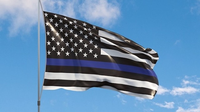 An American flag symbolic of support for law enforcement,usa flag 3d rendering - stock photo An American flag symbolic of support for law enforcement,usa flag 3d rendering on the blue sky Nonowon via Getty Images