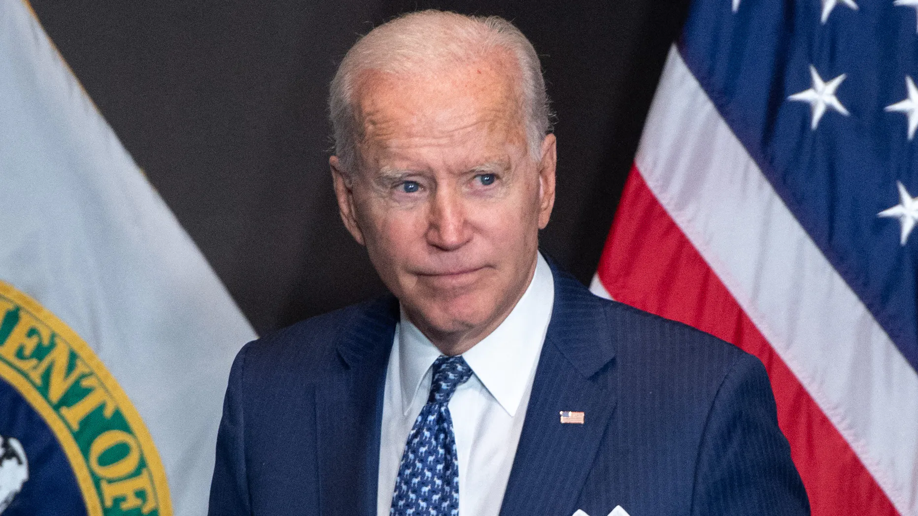 US President Joe Biden leaves after addressing the Intelligence Community workforce and its leadership while on a tour at the Office of the Director of National Intelligence in McLean, Virginia, on July 27, 2021.