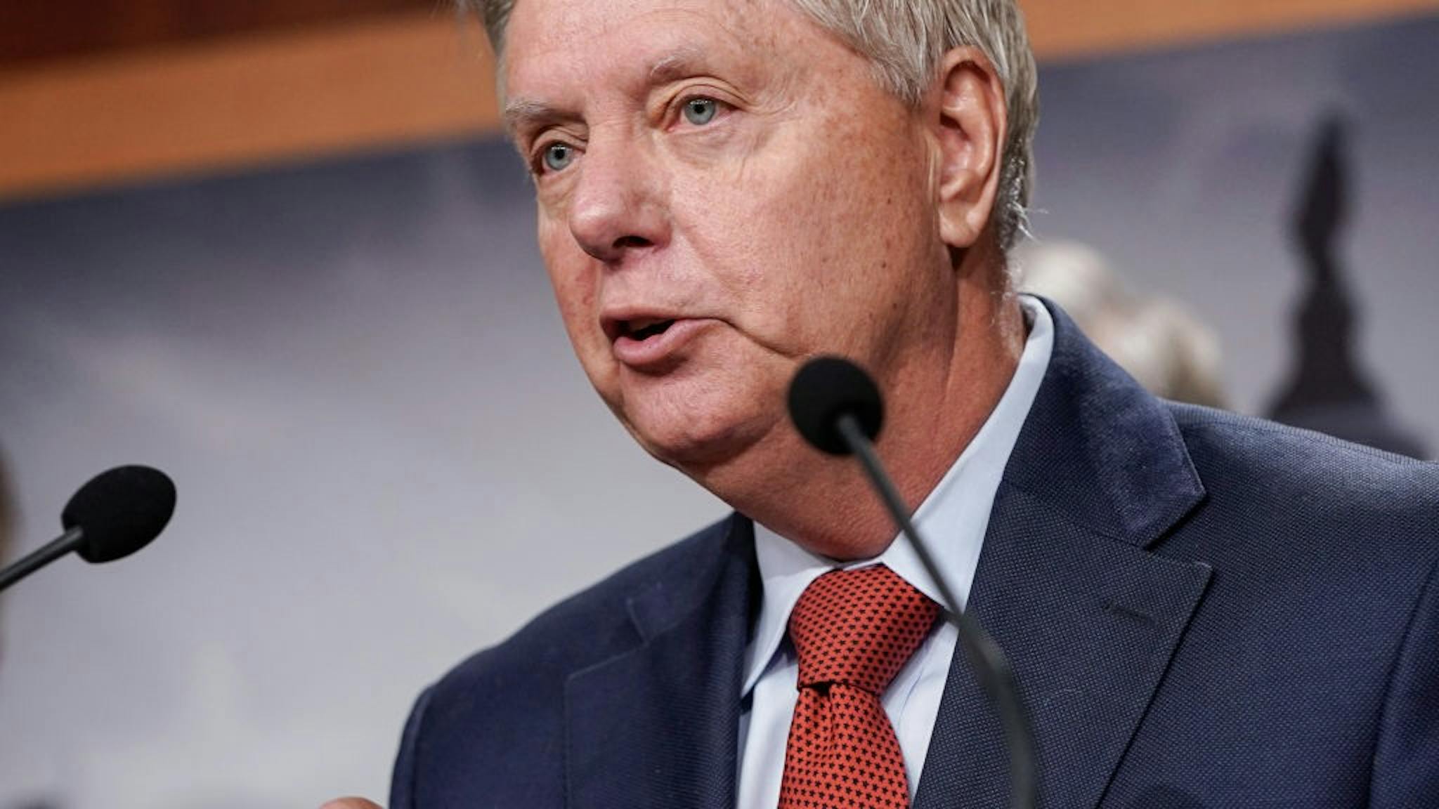 B7065470-5FC2-4D9E-AFDE-9FA0C84DE1F3_1_201_a Republican Senators Discuss Opposition To "For The People Act" WASHINGTON, DC - JUNE 17: Senator Lindsey Graham (R-SC) speaks about his opposition to S. 1, the "For The People Act" on June 17, 2021 in Washington, DC. Republican are calling the proposed legislation, which is intended to expand voting rights and reform campaign finance, a federal take over of elections and unconstitutional. (Photo by Joshua Roberts/Getty Images) Joshua Roberts / Stringer via Getty Images