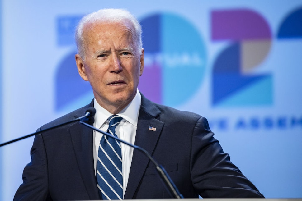 U.S. President Joe Biden speaks during the National Education Association's annual meeting and representative assembly event in Washington, D.C., U.S., on Friday, July 2, 2021. U.S. job growth accelerated in June, suggesting firms are having greater success recruiting workers to keep pace with the broadening of economic activity.