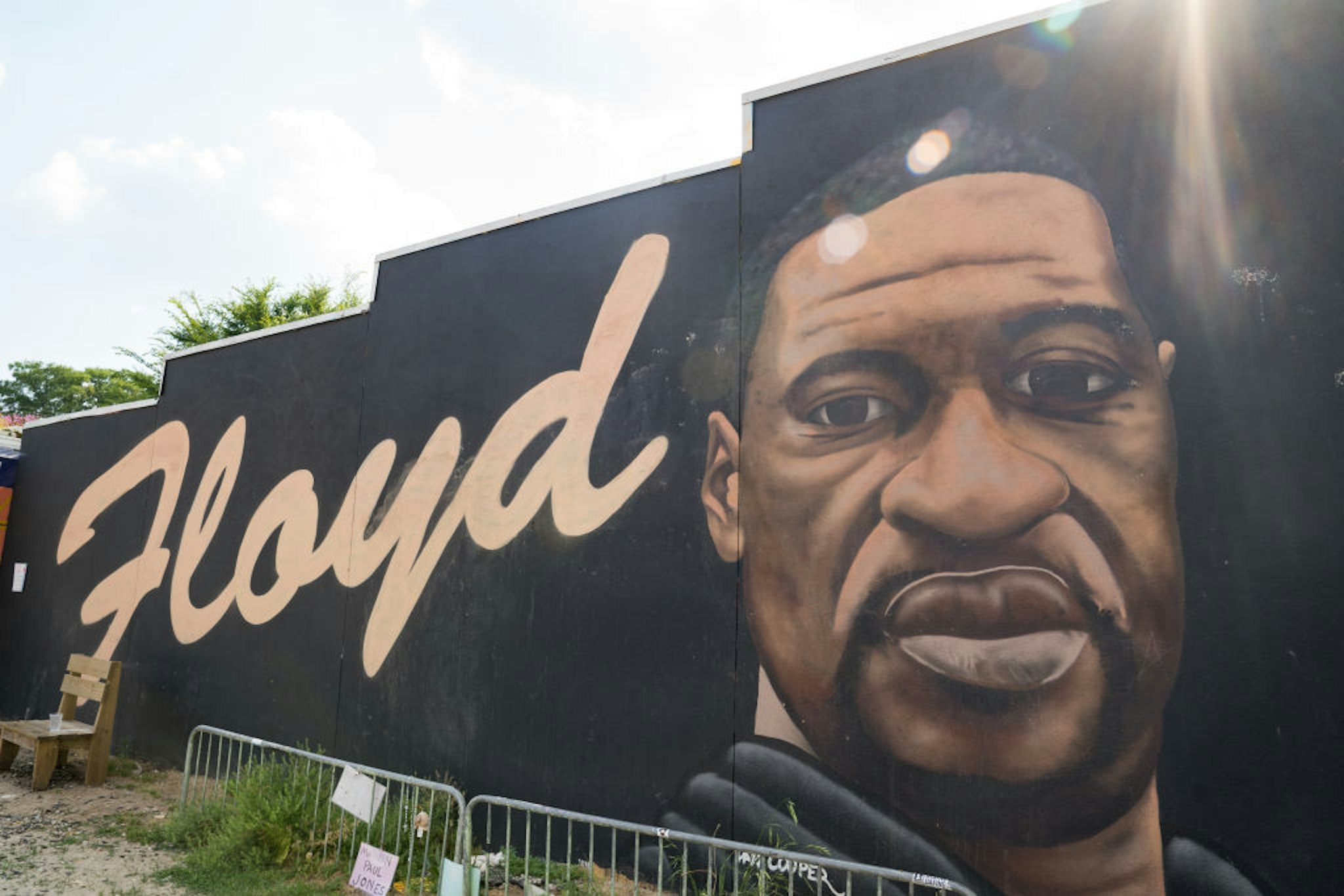 ATLANTA, GA - MAY 25: A mural of George Floyd painted downtown to memorialize the life of George Floyd is shown on the anniversary of his death on May 25, 2021 in Atlanta, Georgia. Floyd's death at the hands of Minneapolis police officer Derek Chauvin sparked protests and movements around the world. (Photo by Megan Varner/Getty Images)