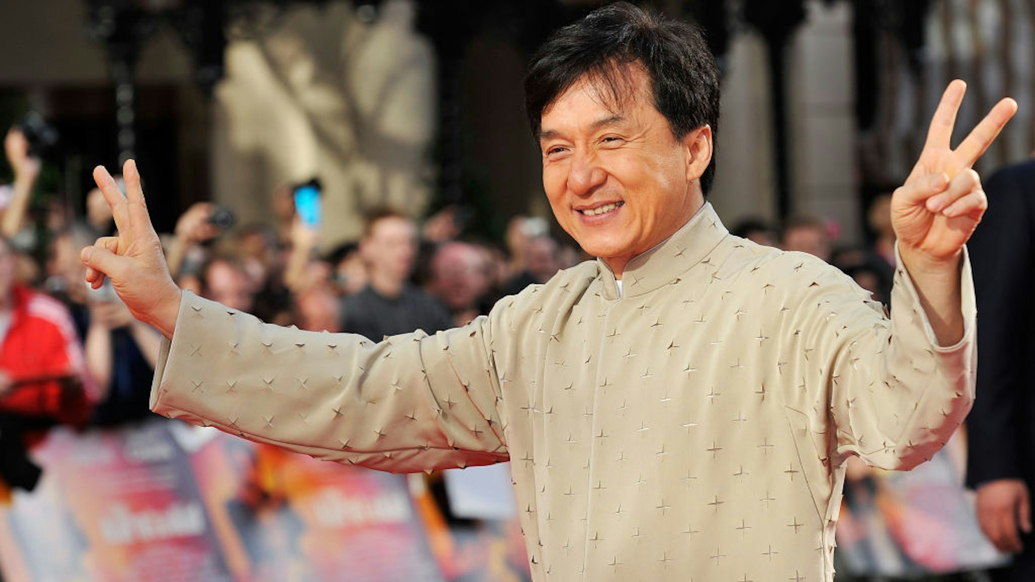 LONDON, ENGLAND - JULY 15: Jackie Chan attends the UK Film Premiere of The Karate Kid at Odeon Leicester Square on July 15, 2010 in London, England. (Photo by Gareth Cattermole/Getty Images)