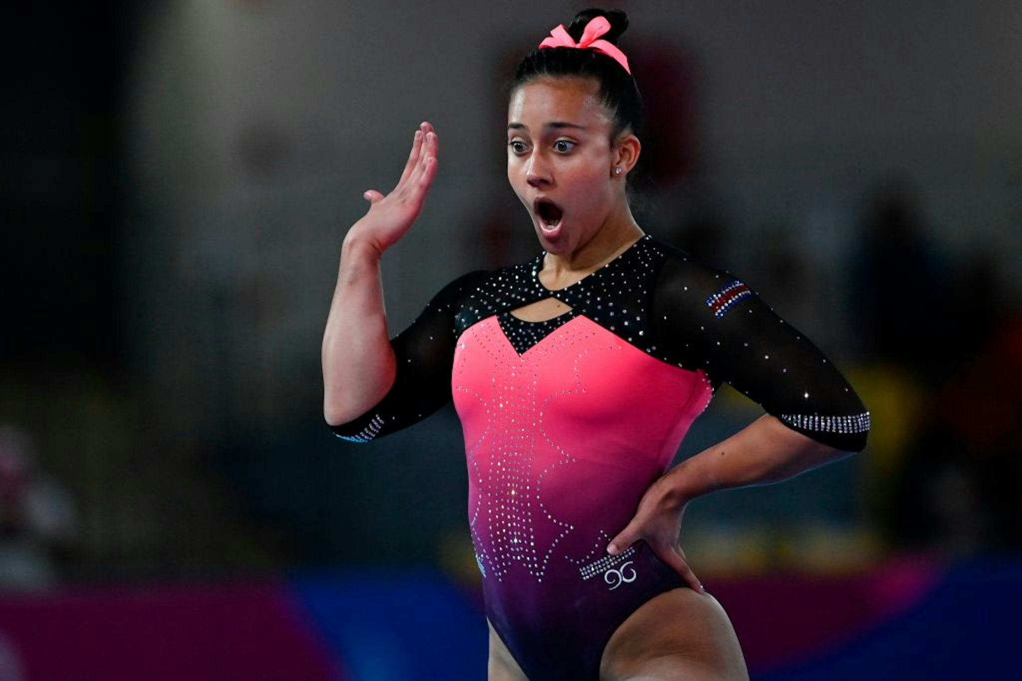 Costa Rica's Luciana Alvarado competes in women's individual floor during the Panamerican Games Lima 2019 in Lima, Peru, on July 29, 2019.