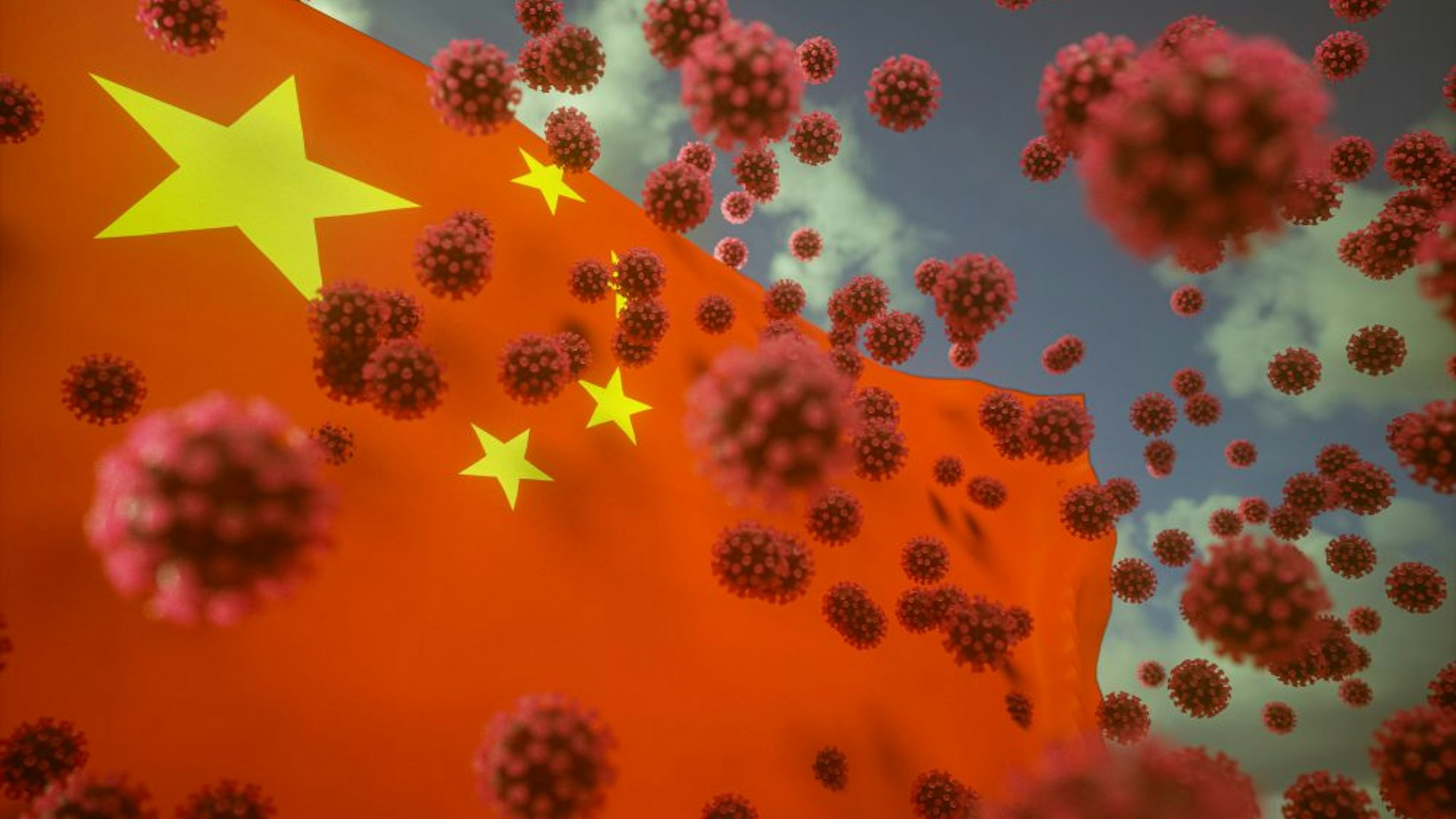 Pneumonia coronavirus covid-19 and Chinese flag illustration