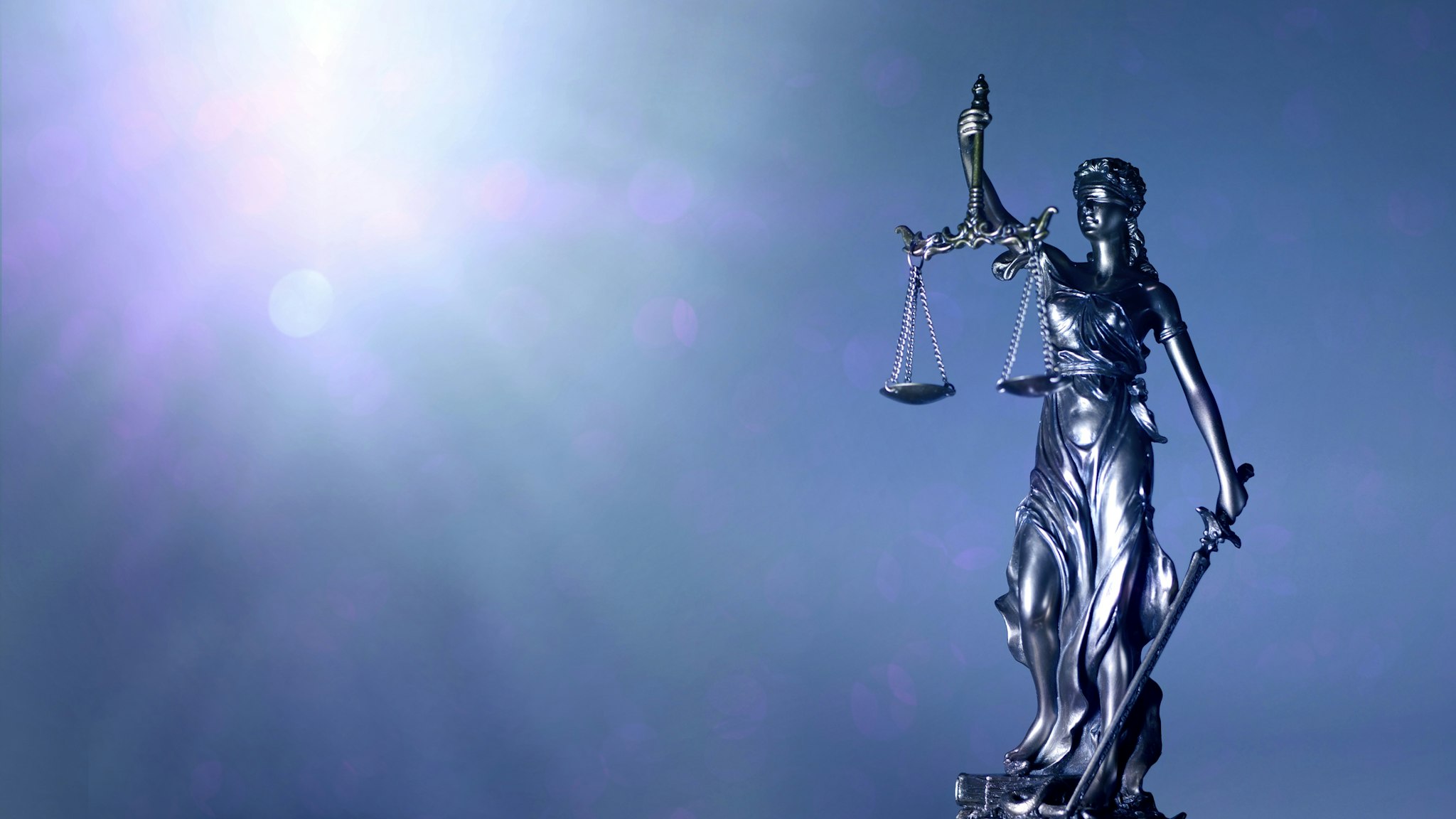 Lady Justice Or Justitia Holding Balance Scales - Panoamic Image Wih Copy Space. - stock photo