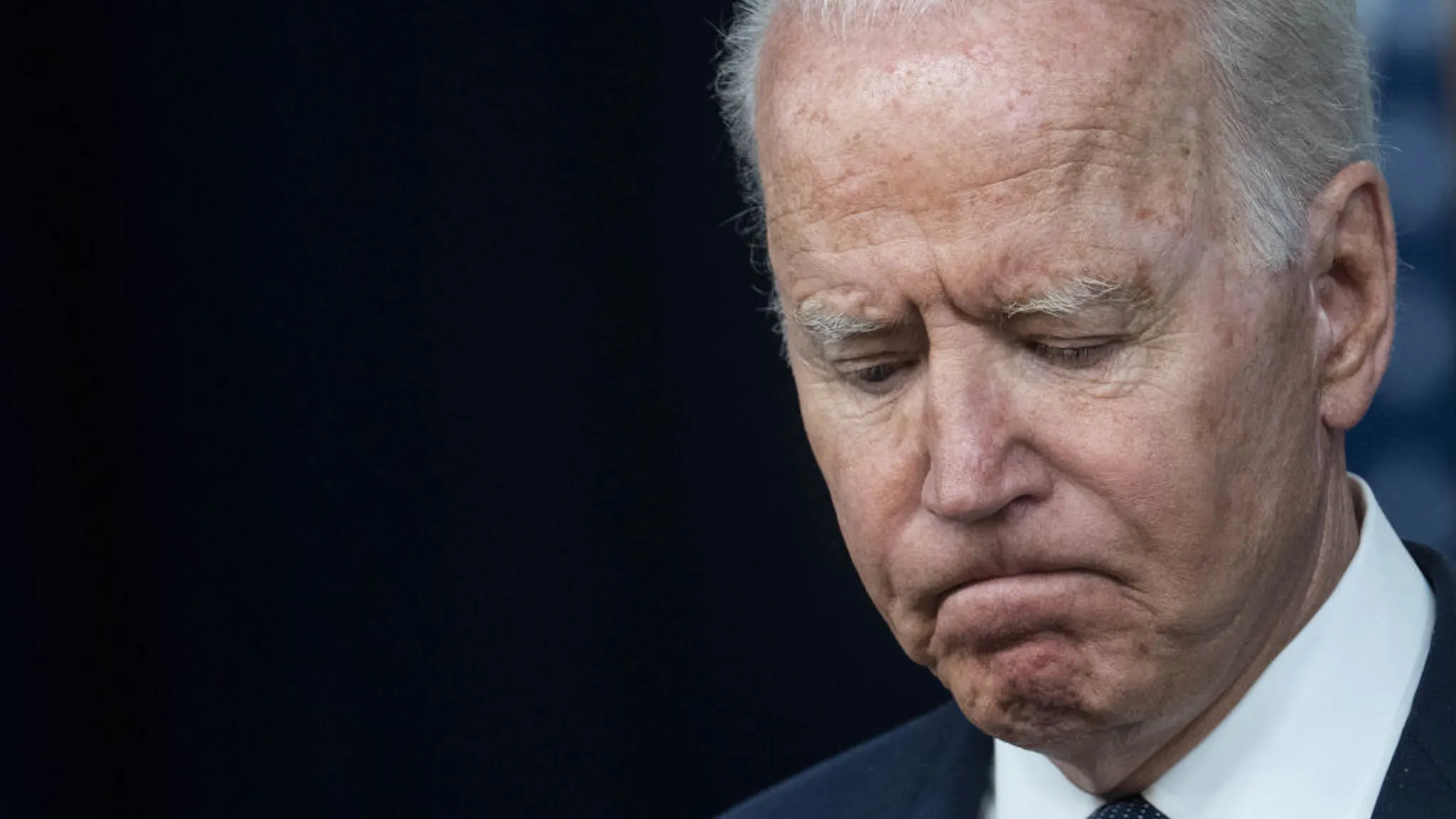 President Biden Delivers Remarks On Covid-19 And Vaccinations U.S. President Joe Biden pauses while speaking in the Eisenhower Executive Office Building in Washington, D.C., U.S., on Tuesday, July 6, 2021. Biden unveiled five steps to get more Americans vaccinated which includes expanding mobile clinics, door-to-door outreach, workplace vaccinations and keeping vaccines at the offices of primary doctors. Photographer: Sarah Silbiger/UPI/Bloomberg via Getty Images
