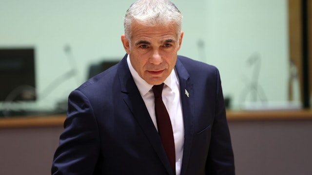 BRUSSELS, BELGIUM - JULY 12: Israeli Foreign Minister Yair Lapid attends the EU Foreign Ministers' meeting in Brussels, Belgium on July 12, 2021.