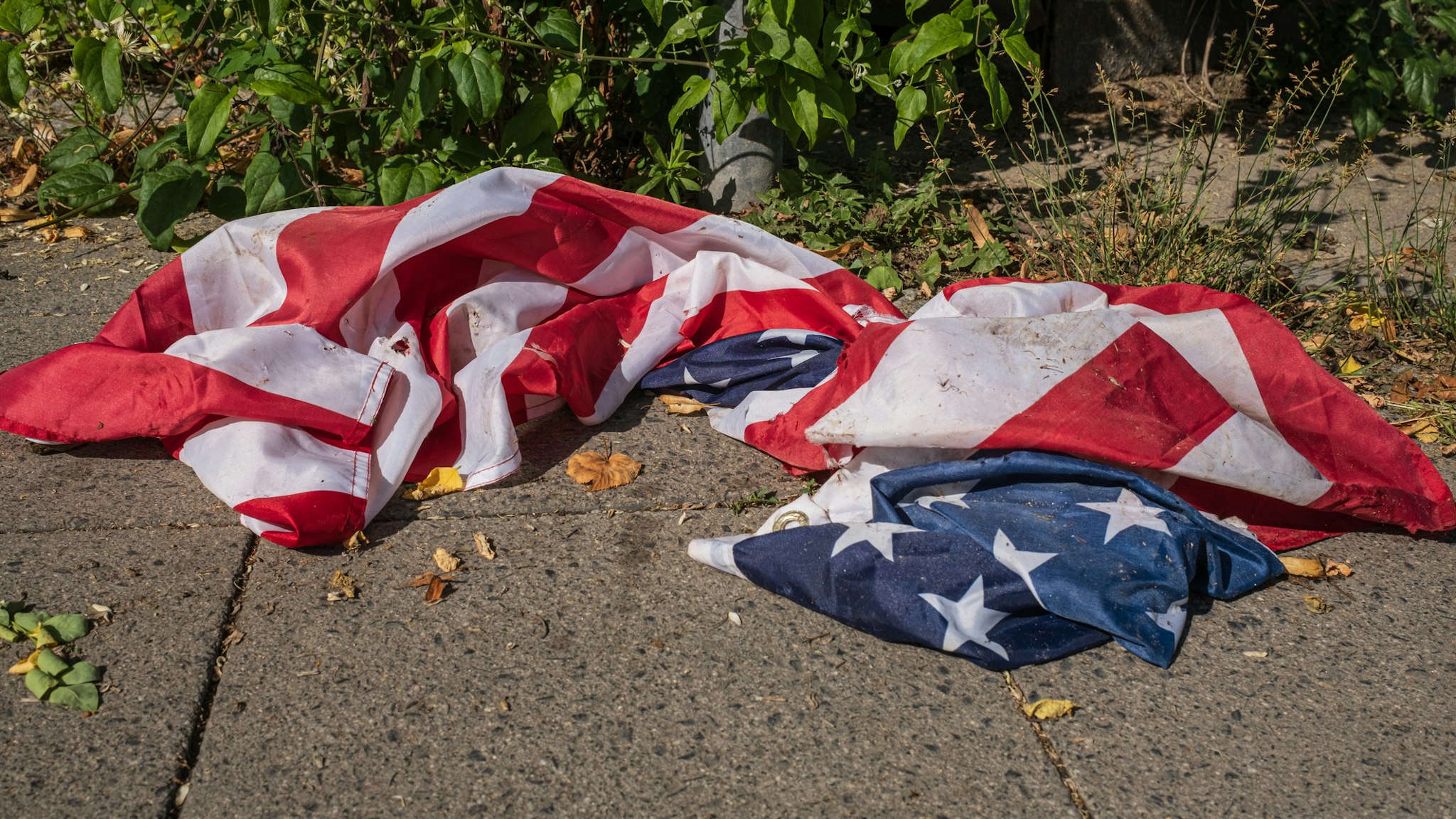 American flag on the ground