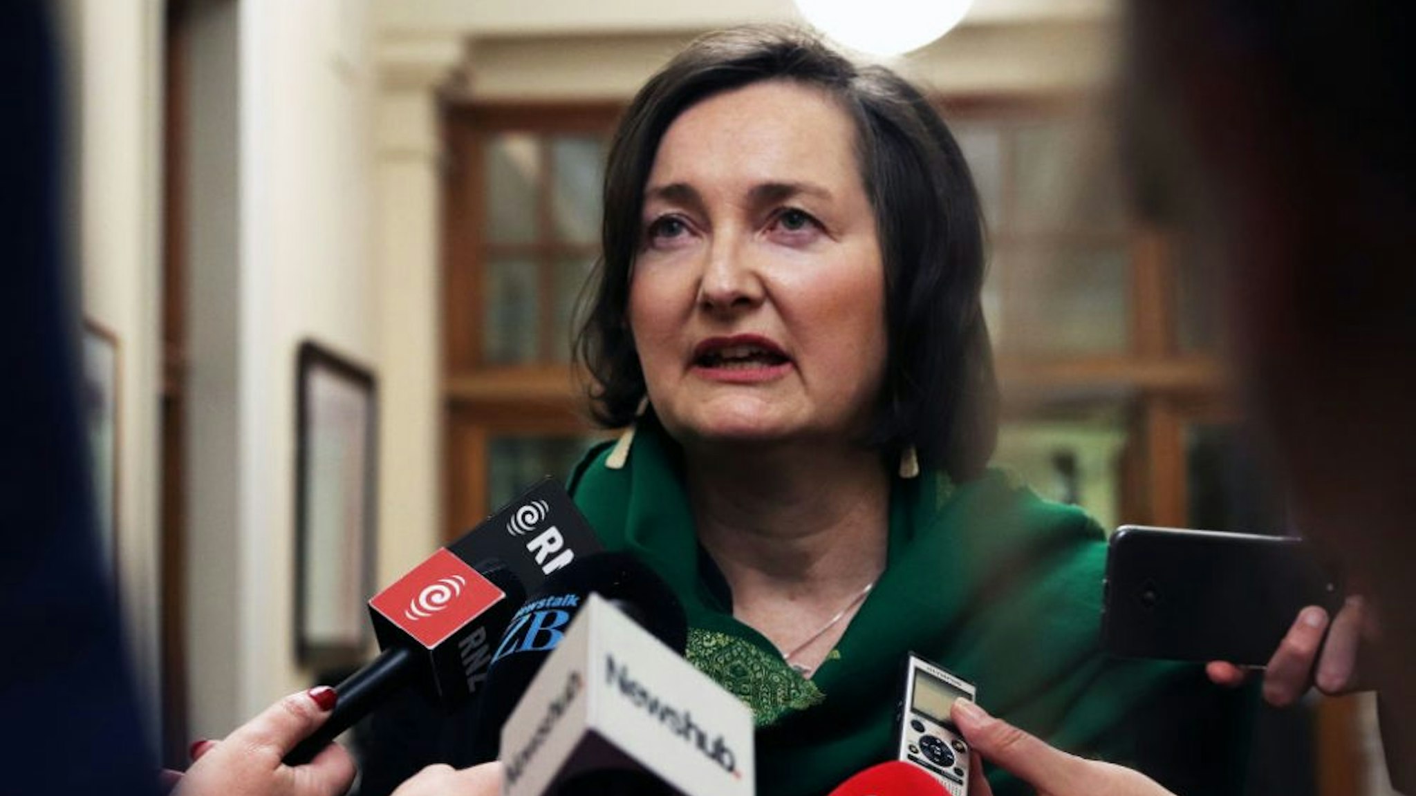 WELLINGTON, NEW ZEALAND: University of Canterbury Professor Anne-Marie Brady, author of the research paper "Magic Weapons: CCP Political Influence Activities Under Xi Jinping" about Chinese soft power and influence, talks to press gallery reporters on 9 May 2019 after making a submission to the Parliamentary select committee inquiry into foreign interference.