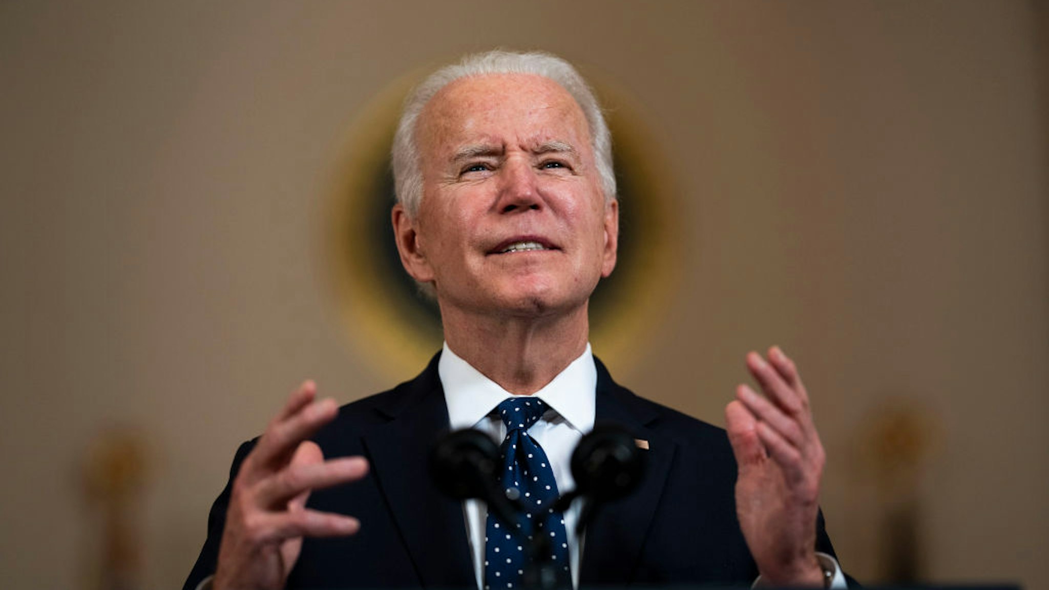 WASHINGTON, DC - APRIL 20: U.S. President Joe Biden makes remarks in response to the verdict in the murder trial of former Minneapolis police officer Derek Chauvin at the Cross Hall of the White House April 20, 2021 in Washington, DC. Chauvin was found guilty by the jury today on all three charges in the death of George Floyd last May. (Photo by Doug Mills/Pool/Getty Images)