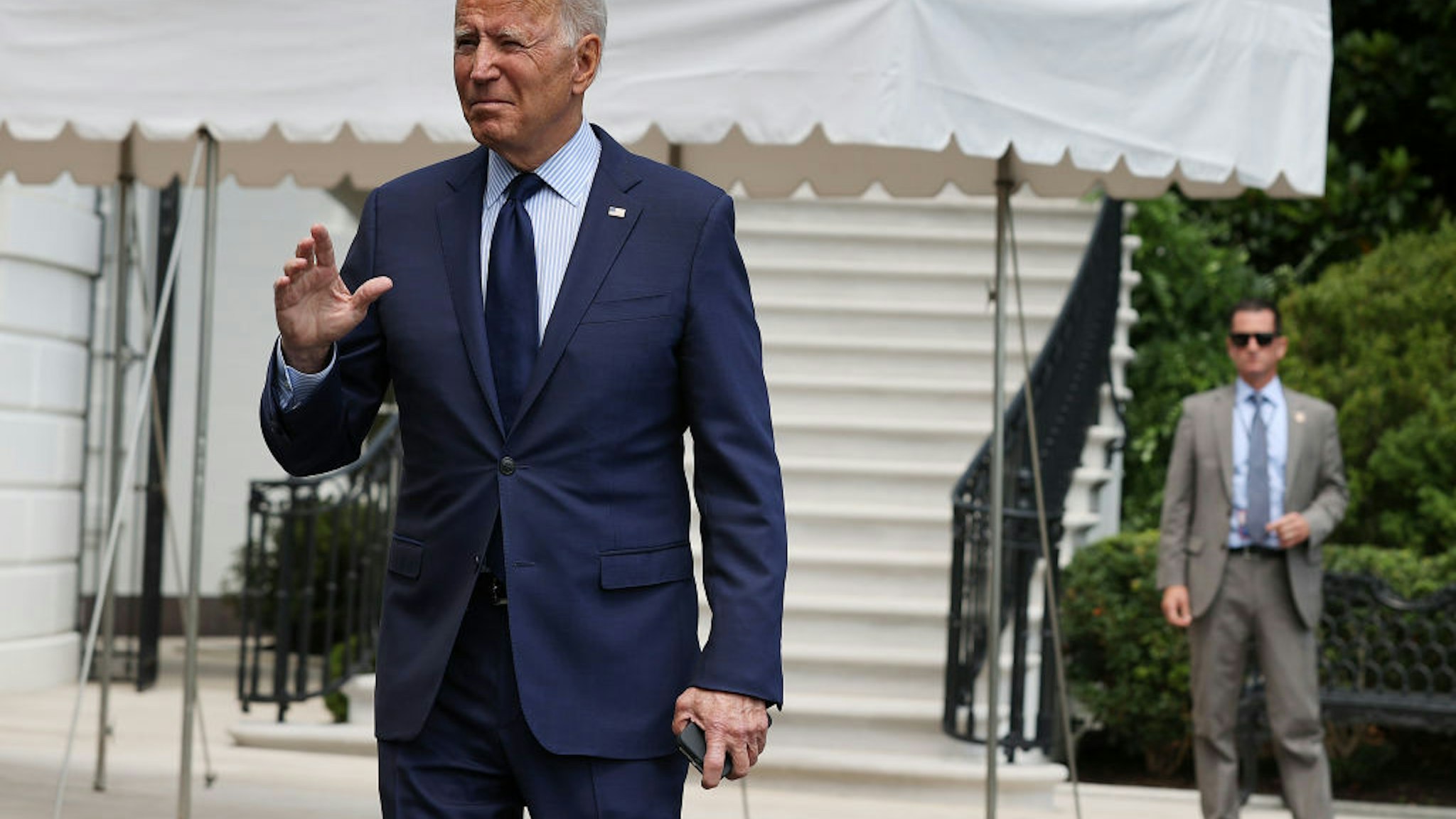 U.S. President Joe Biden departs the White House on July 16, 2021 in Washington, DC. Biden is spending the weekend at Camp David.
