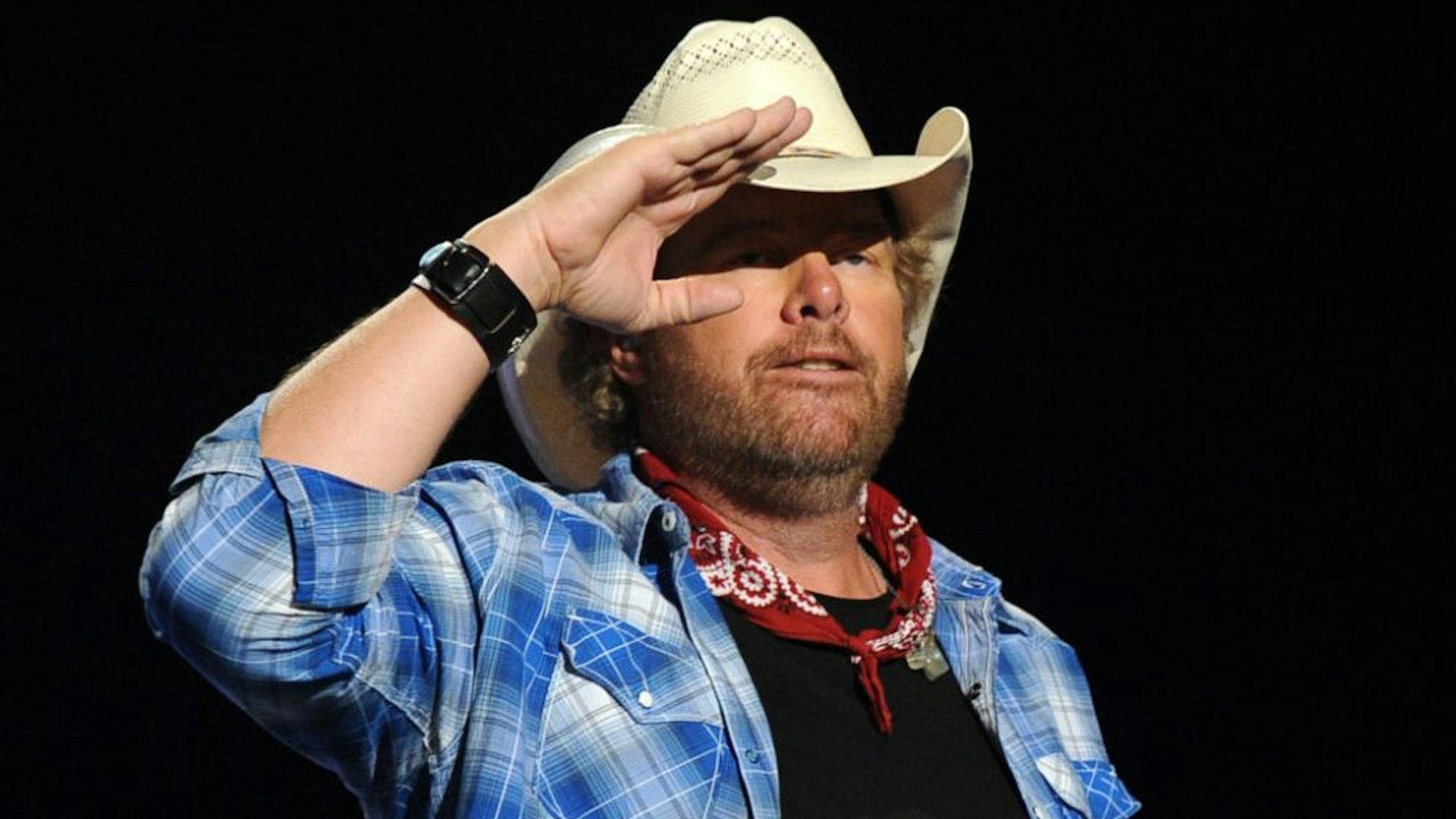 LAS VEGAS, NV - APRIL 07: Musician Toby Keith performs onstage during ACM Presents: An All-Star Salute To The Troops at the MGM Grand Garden Arena on April 7, 2014 in Las Vegas, Nevada.