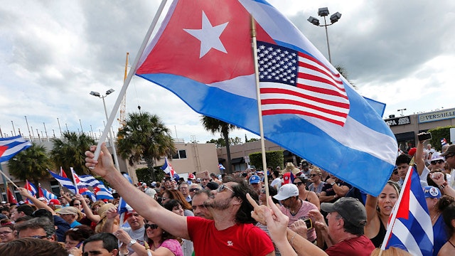 TOPSHOT - Cuban Americans in Miami's Little Havana celebrate the death of longtime Cuban leader Fidel Castro on November 26, 2016.