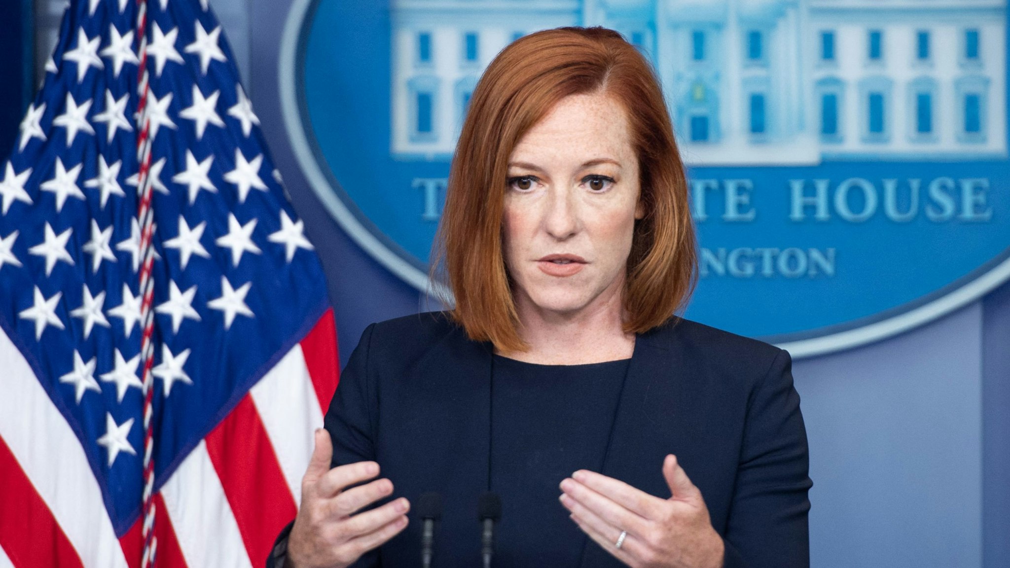 White House Press Secretary Jen Psaki speaks during a press briefing in the Brady Press Briefing Room at the White House in Washington, DC, July 12, 2021.